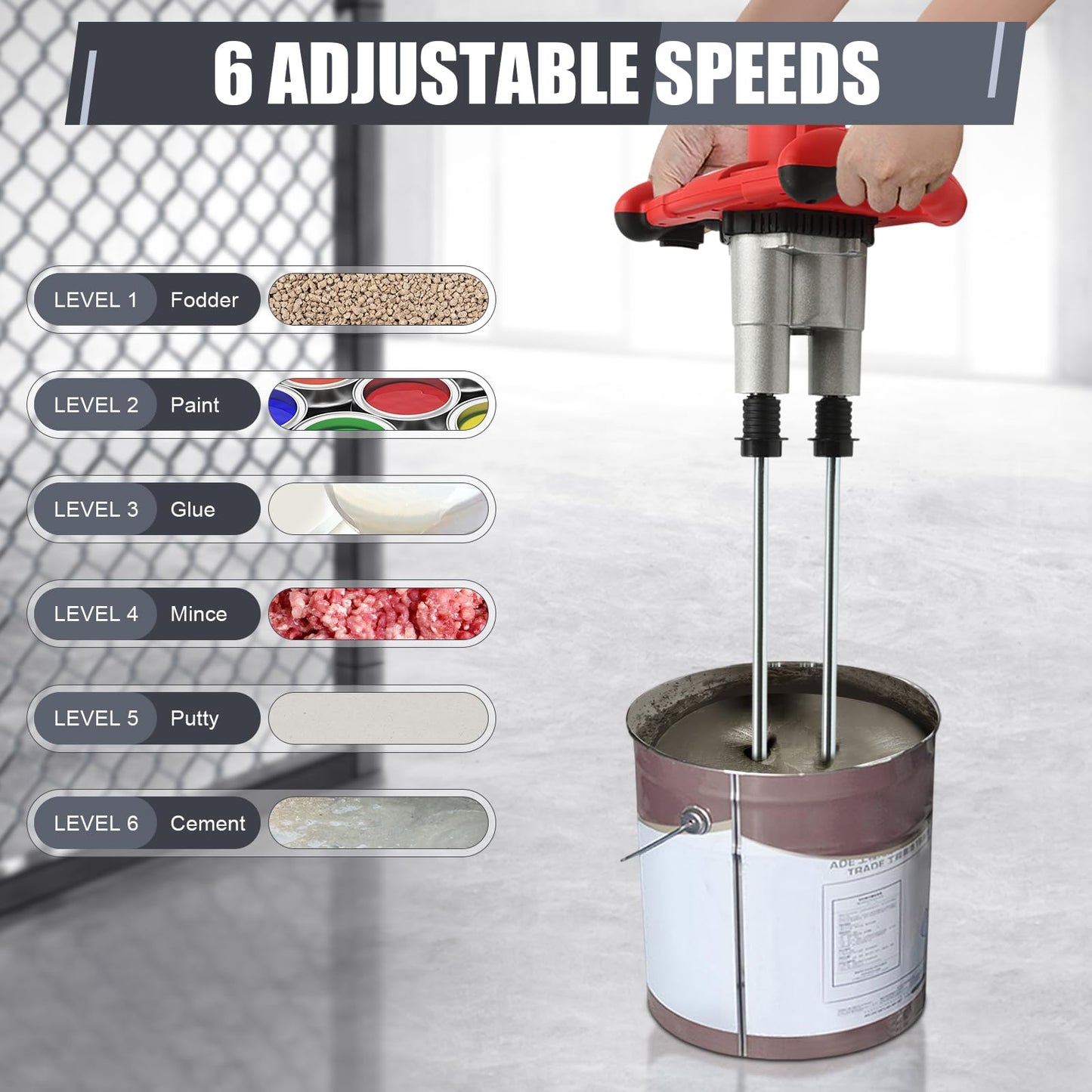 2800W Handheld Electric Concrete Mixer, Cement Mixer Dual Paddle, Portable Mortar Mixer 6 Adjustable Speed, Electric Concrete Plaster Grout Paint Mortar Mixer Machine Red