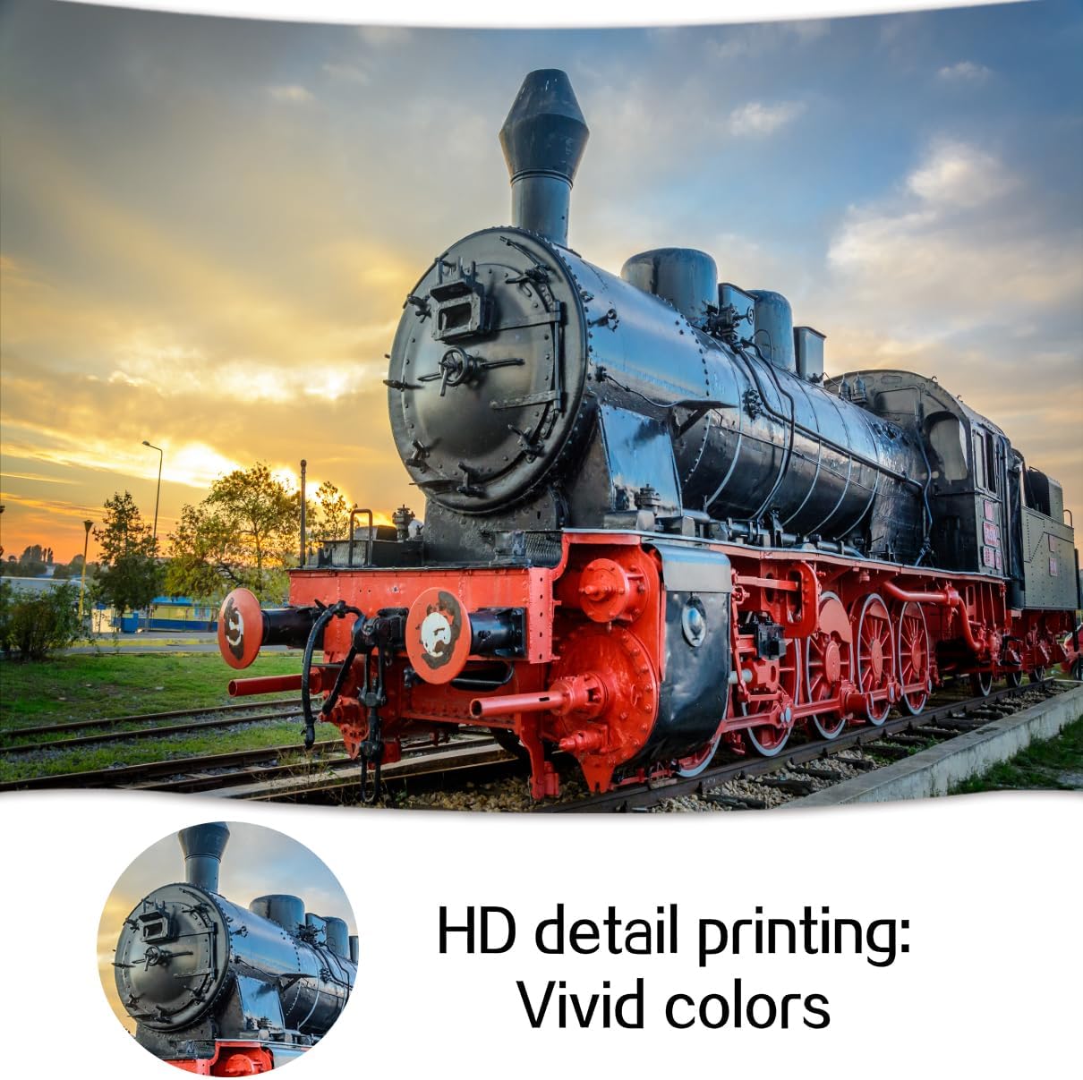 DYNH Sunset Supplies-7x5FT Steam Train Backdrop,Railroad Tracks Railway Photo Background,Train Banner,School Bulletin