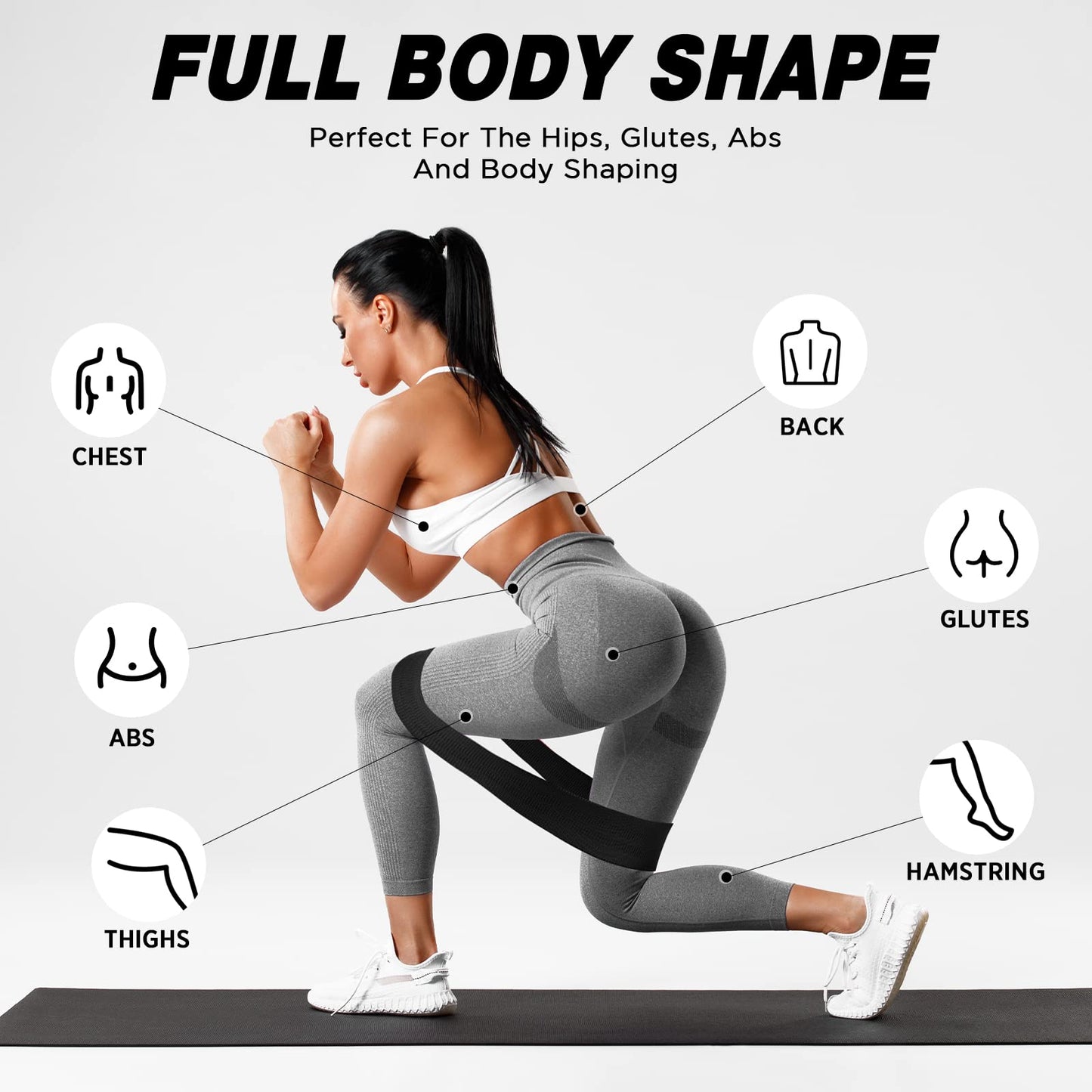 12 Pcs Fabric Resistance Bands for Working Out Booty Workout Stretch Exercise Bands Non Slip for Legs Squat Resistance Loop for Women Men Starter Butt Hip Thigh Fitness (Black,Heavy Resistance)