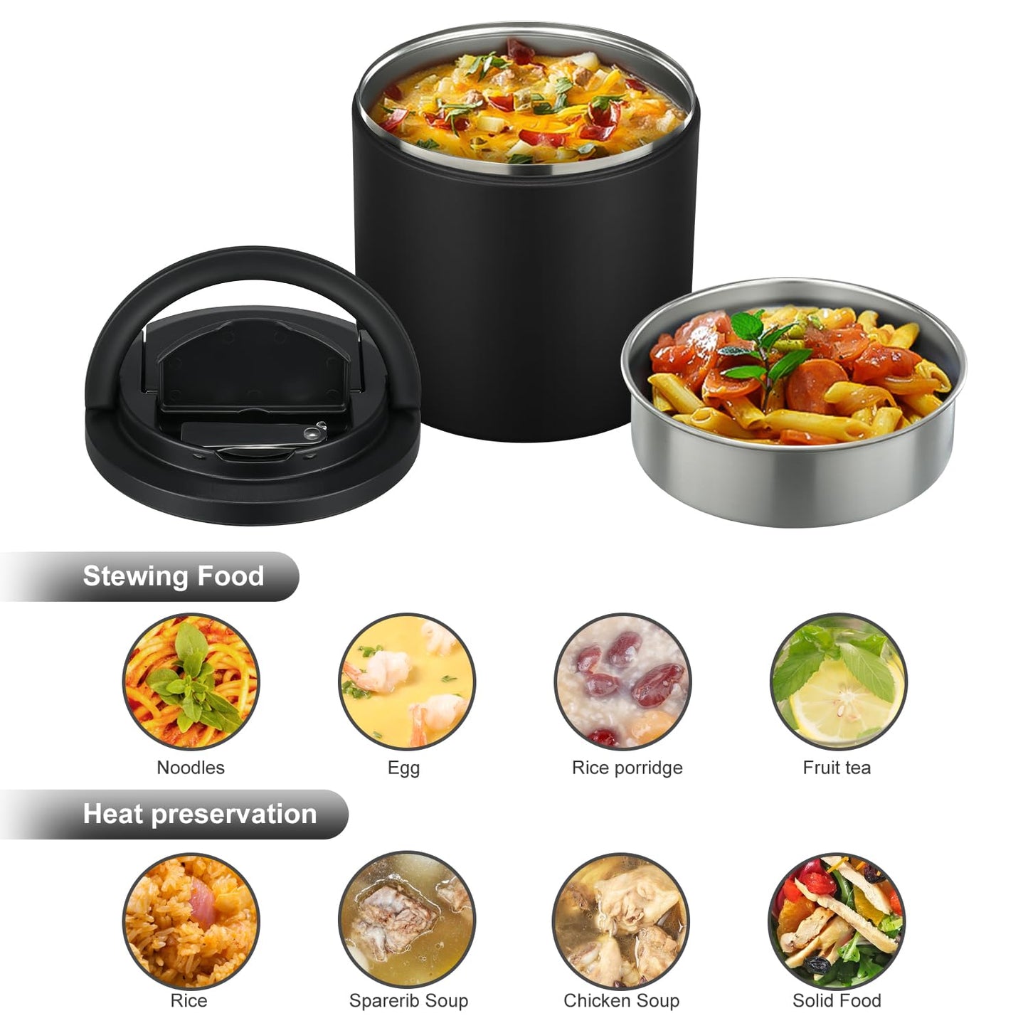 40oz Insulated Food Jar-Say Goodbye to Spills&Cold Meals|QuickLift Airtight Leak-Proof Lid Thermo for Hot Food, Wide Mouth Soup Thermos Lunch Box Container Adults|Stainless Steel with Folding Spoon
