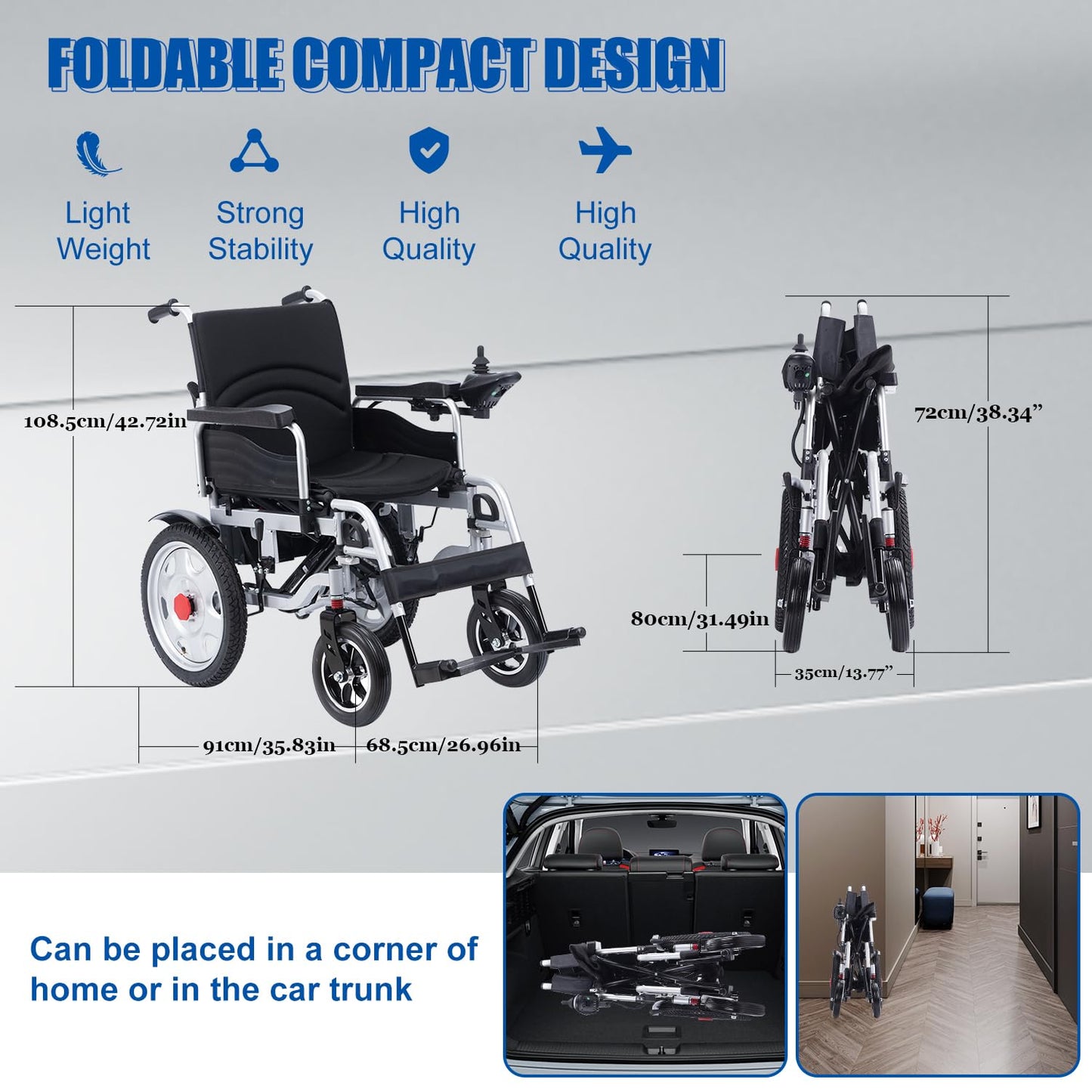 Electric Wheelchairs for Adults Lightweight Foldable Motorized Wheelchair for Seniors Support 330lb,500W Motor All-Terrain Power Wheelchair,Compact Size Travel Wheelchair Airline Approved