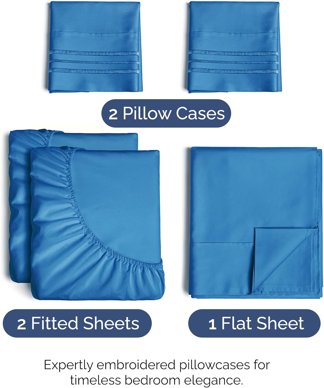 Royal Blue Split King Size 5-Piece Sheet Set | Comfy, Breathable & Cooling Luxury Bedding