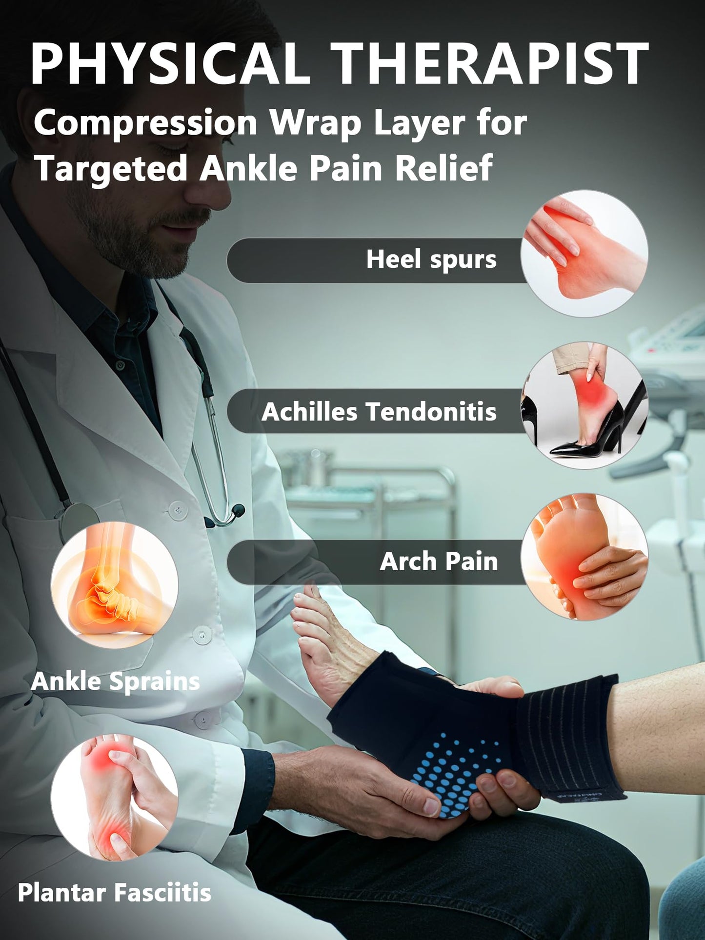 Adjustable Ankle Ice Pack Wrap, Reusable Hot & Cold Therapy Gel Foot Ice Pack for Swelling, Sprains and Plantar Fasciitis Relief, Flexible Achilles Tendonitis Support for Men & Women