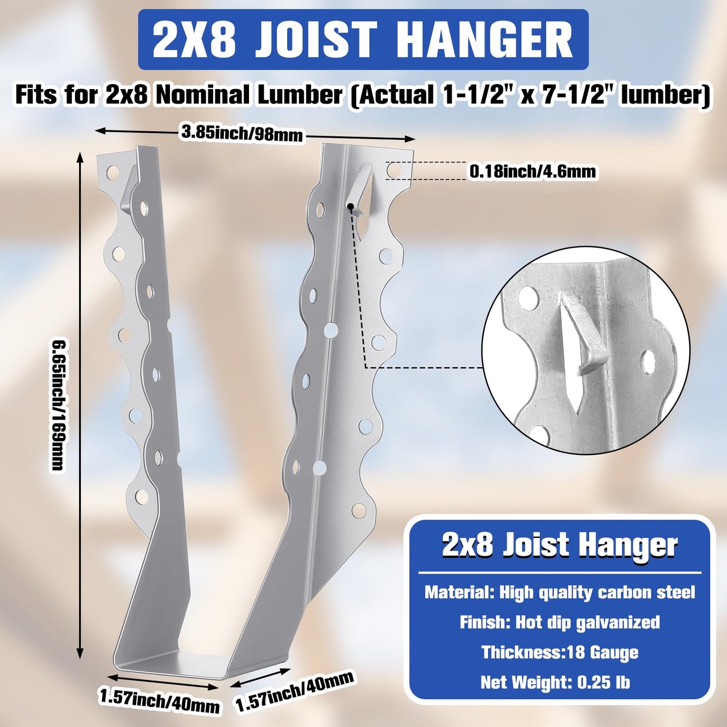 Moxweyeni 30 Pcs 2 x 8 Joist Hangers with 250 Pcs Screws Face Mount Joist Hangers and Nails Set Heavy Duty Galvanized Steel Rafter Brackets Hurricane Ties for Wood, Floor Deck, Ceililng