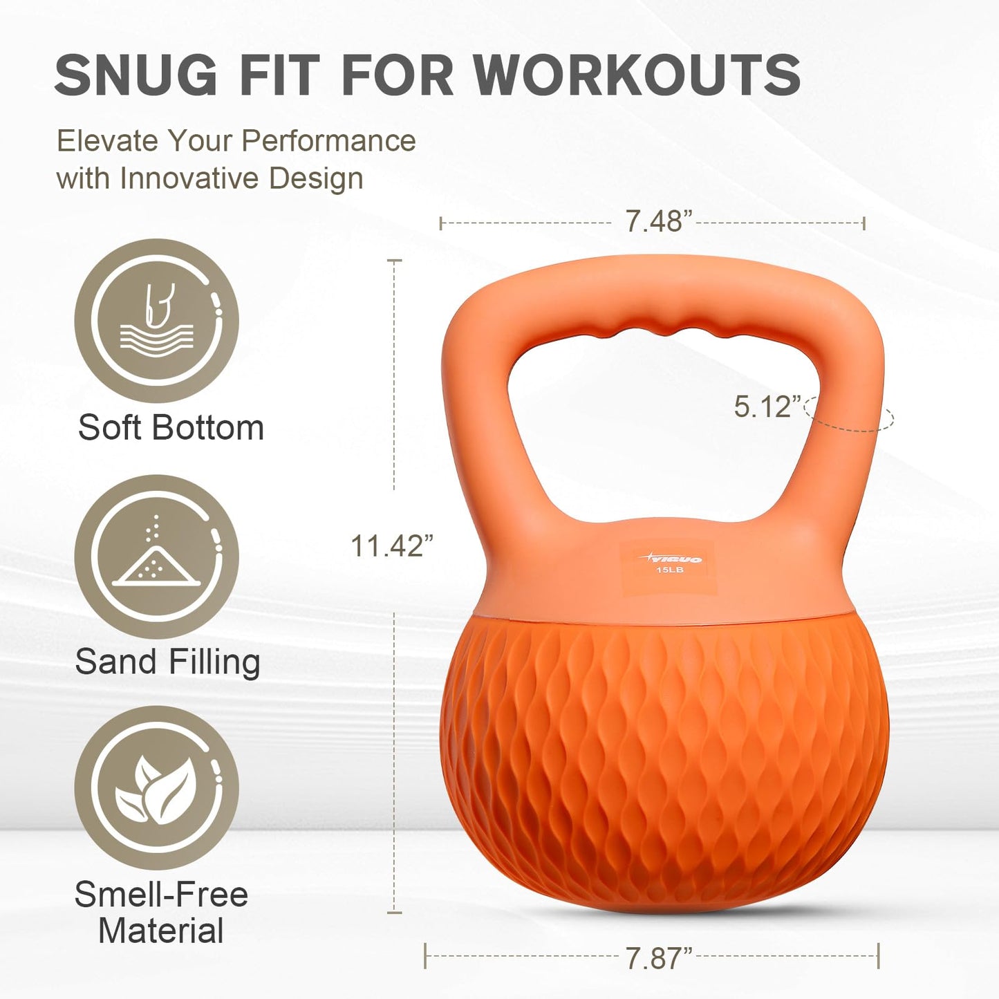 YIGUO Soft Kettlebell, 15lb Kettlebells Cushioned Impact-Resistant Base and Anti-Slip Grip, Strength Training Kettle Bell for Women and Men, Home Workout (Orange)