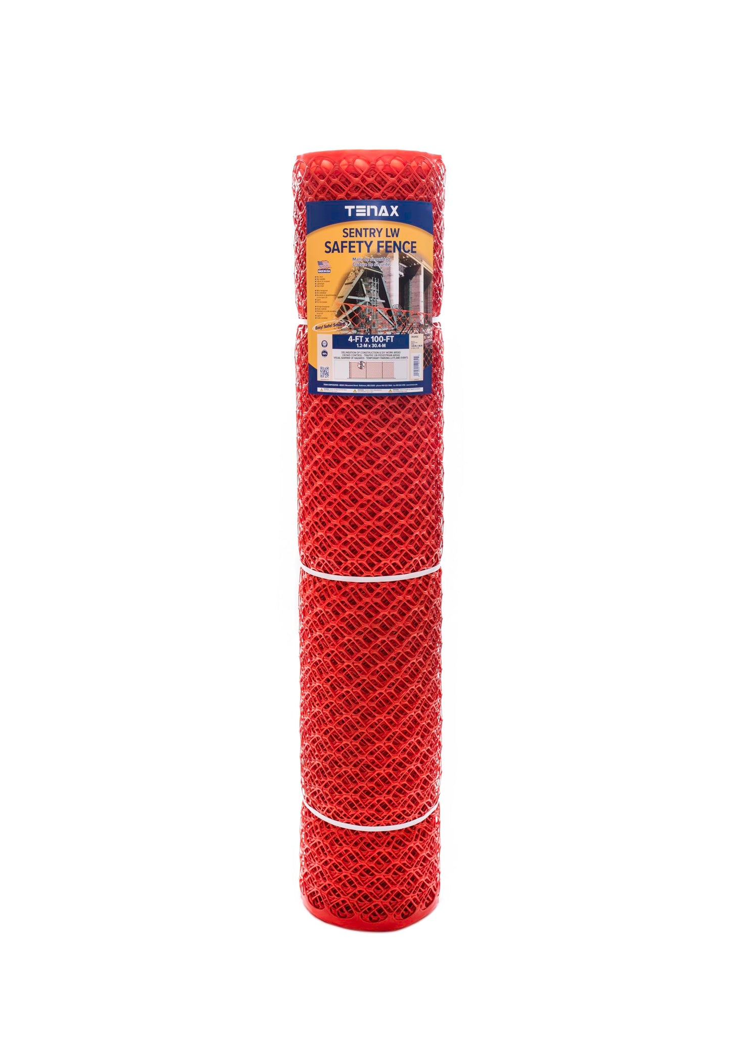 Tenax 2A150179 Sentry Safety Fence Diamond Mesh LW 4'x100' Orange USA Made for Construction Projects and Garden Fencing, Animal Barrier, Poultry, Deer, Patio