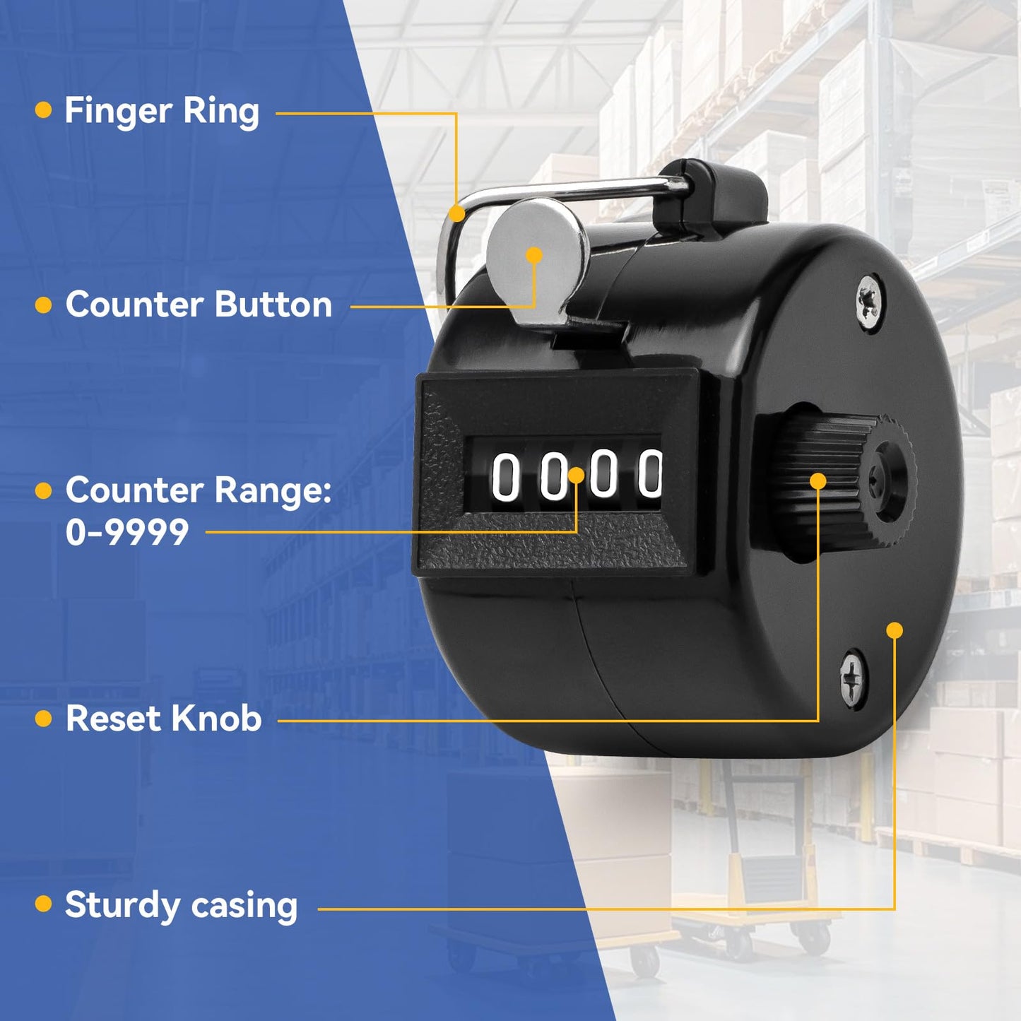 CINDALOG 4-Digit Handheld Mechanical Counter Clicker with Finger Ring, Tally Counter for Inventory Counting, Sports Scoring, Coaching, Events and Classroom Attendance