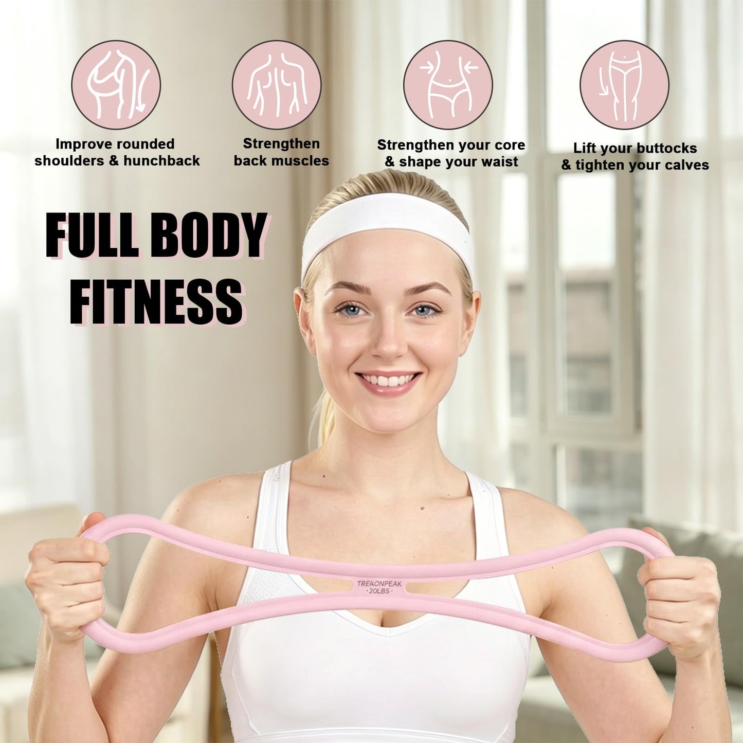 TREKONPEAK Figure 8 Resistance Bands, 8-Shaped Exercise Band for Women Arms Shoulder Back Legs Stretching Pilates Yoga (Pink 20Lb & Purple 30Lb)