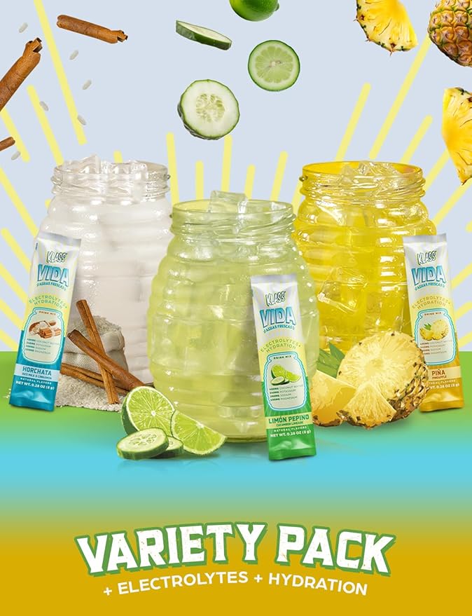 Variety Pack Electrolyte Drink Mix – Pineapple, Horchata & Cucumber Limeade Flavors | Sugar-Free Hydration Powder Packets with Coconut Water & Minerals | 15 Instant Hydration Stick Packs