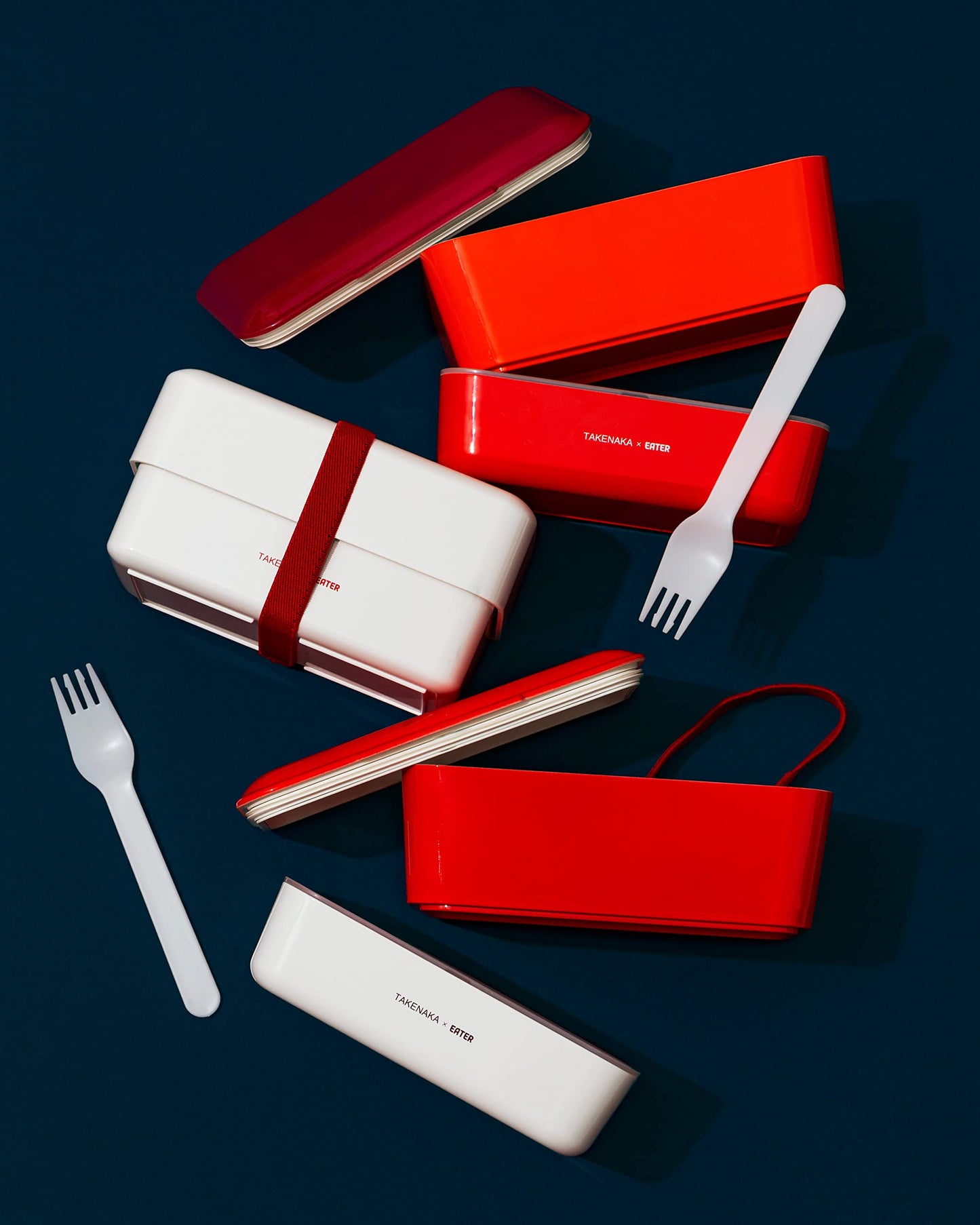 TAKENAKA Eater x Bento Box Special Edition 2023, Bite Dual Lunch Box from Japan, Eco-Friendly and Sustainable Japanese Style Bento Lunch Box (Earer Red x Meringue)