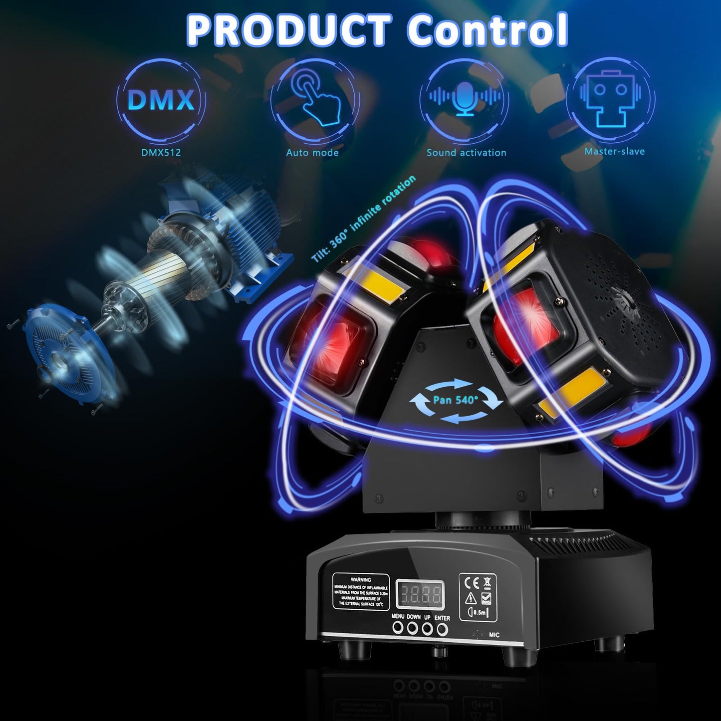 LED Moving Head Dj Lights 8 LEDs DJ Lighting RGB Beam Rotating Stage Lights Strobe & Star Effect with Sound Activated DMX 512 for Party Concert Festival Show