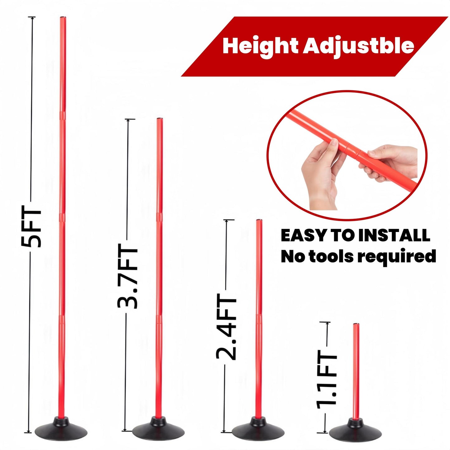 Nbguigdstr 6 Pcs 5 FT Adjustable Agility Training Poles for Soccer,Basketball,Football, Horse,Dog-Speed and Agility Training Equipment Sports Training Poles with Rubber Bases and Bag (red)