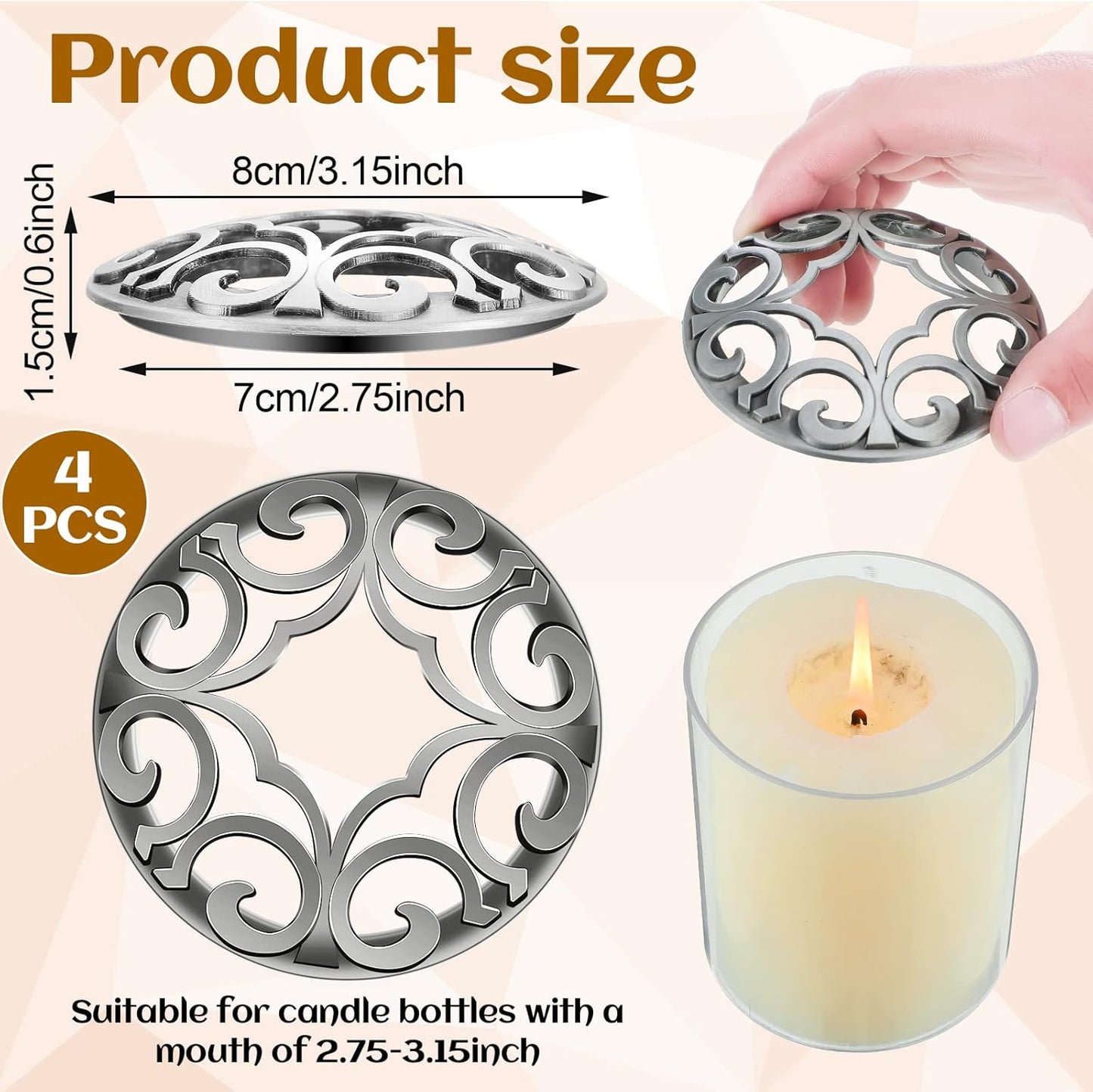 Shellwei Candle Toppers - 4 Pcs Silver Jar Lids for Even Burning | Perfect Accessories for Scented Candles