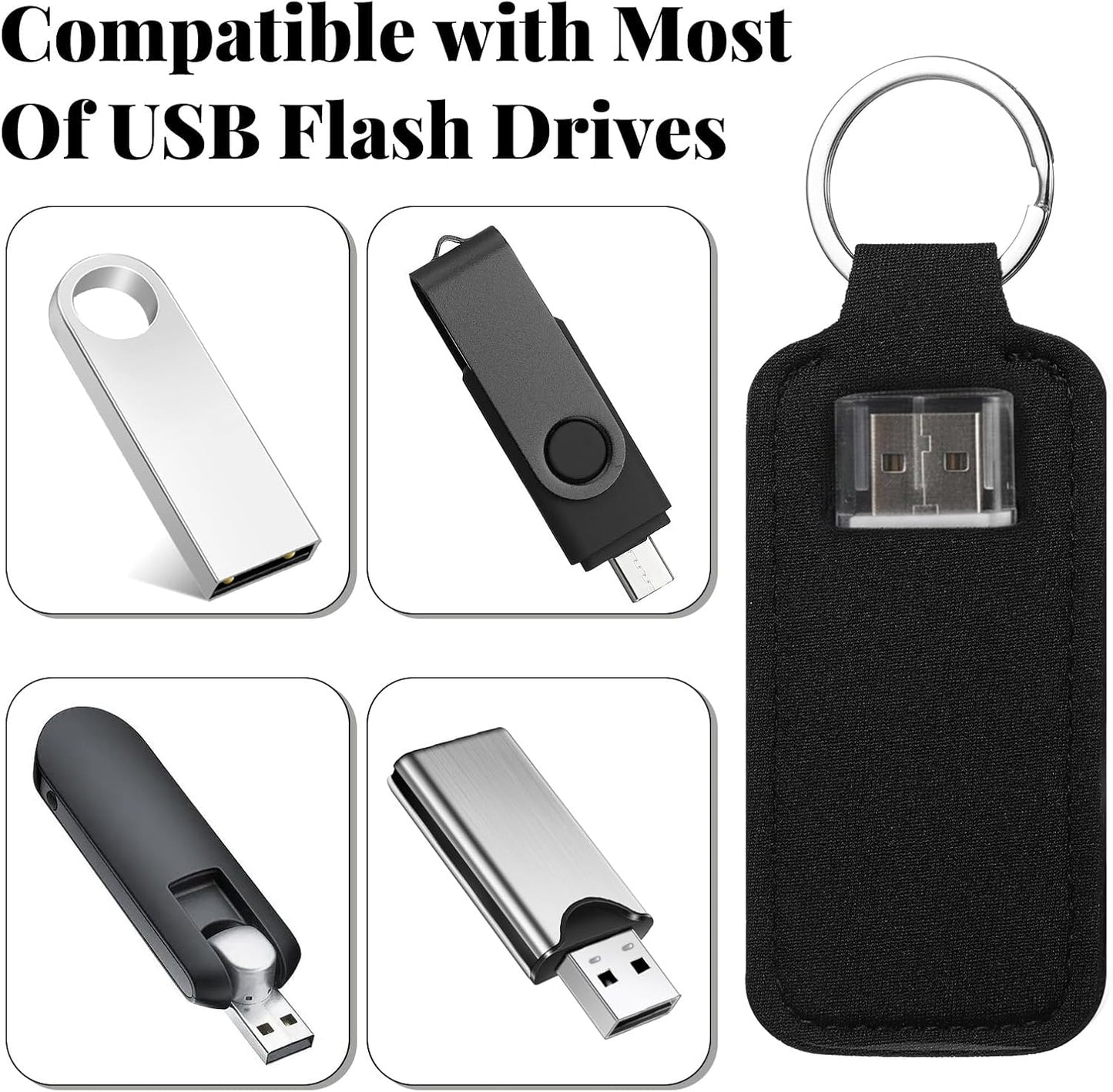 Xosjska 4PCS Anti Lost Thumb Flash Drive Holder with Keychain, USB Flash Drive Case, Small Portable Leather USB Storage