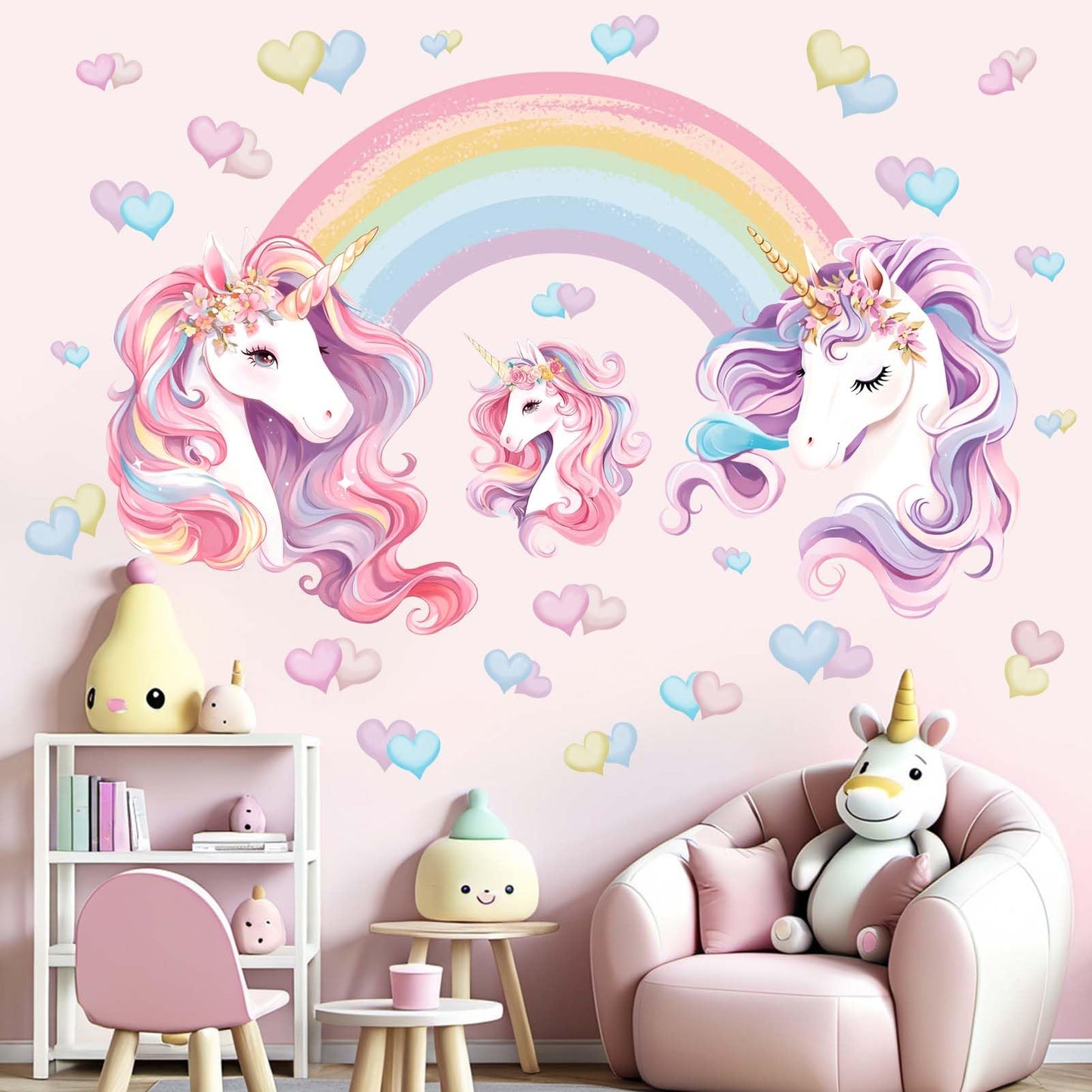 Unicorn Rainbow Wall Stickers for Girls: Peel and Stick Unicornio Cloud Wall Decals - Wall Art Decor Kids Supplies Ages 1 2 3 4 5 6 7 8 9 10 11 12 Year