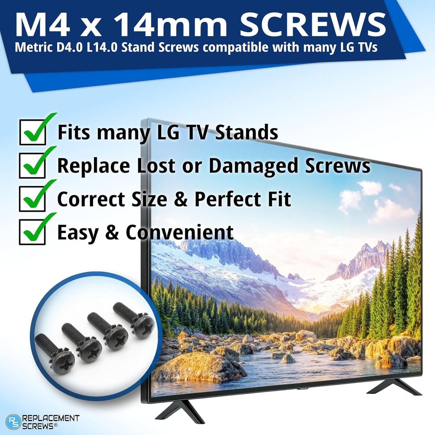 ReplacementScrews M4 14mm Set 4 Screws Compatible with Many LG TV Stands