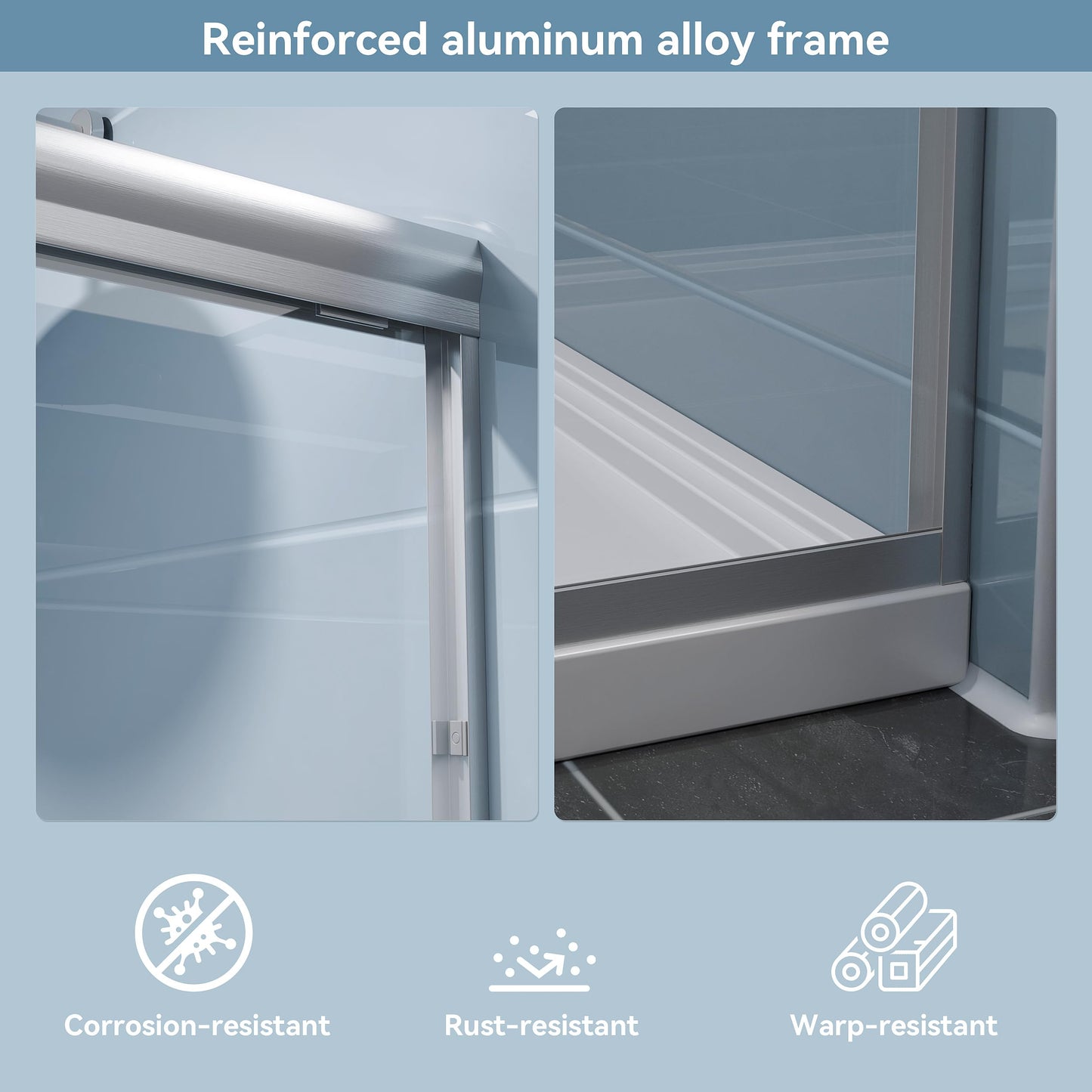 Kullavik Shower Door 56-60'' W x 72'' H Semi-Frameless Bypasss Bathroom Glass Shower Double Sliding Doors,1/4'' (6mm) Clear SGCC Tempered Glass with Explosion-Proof Film,Brushed Nickel