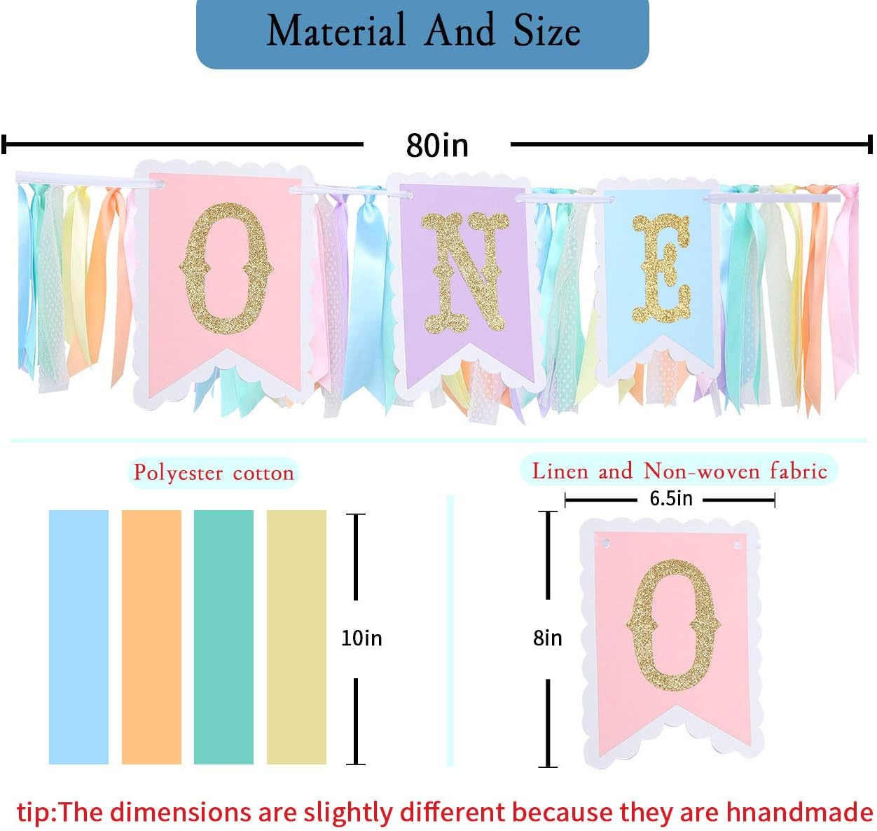 Rainbow High Chair Banner - Colorful 1st Birthday Photo Prop for Baby Girl Smash Cake, Macarons Theme