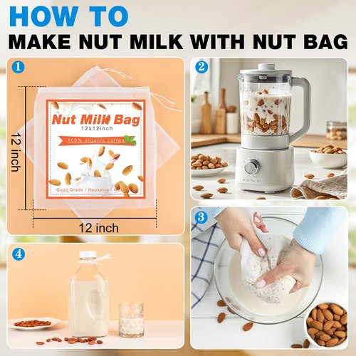 2 Quart (64 Oz) Glass Milk Bottle with Handle, Water Jug with Scale/Nut Milk Bag/Pour Spout/Airtight Lid, Reusable Carafe Container Pitcher for Milk, Tea, Juice, Coffee Beverage-1/2 Gal 1 Pack