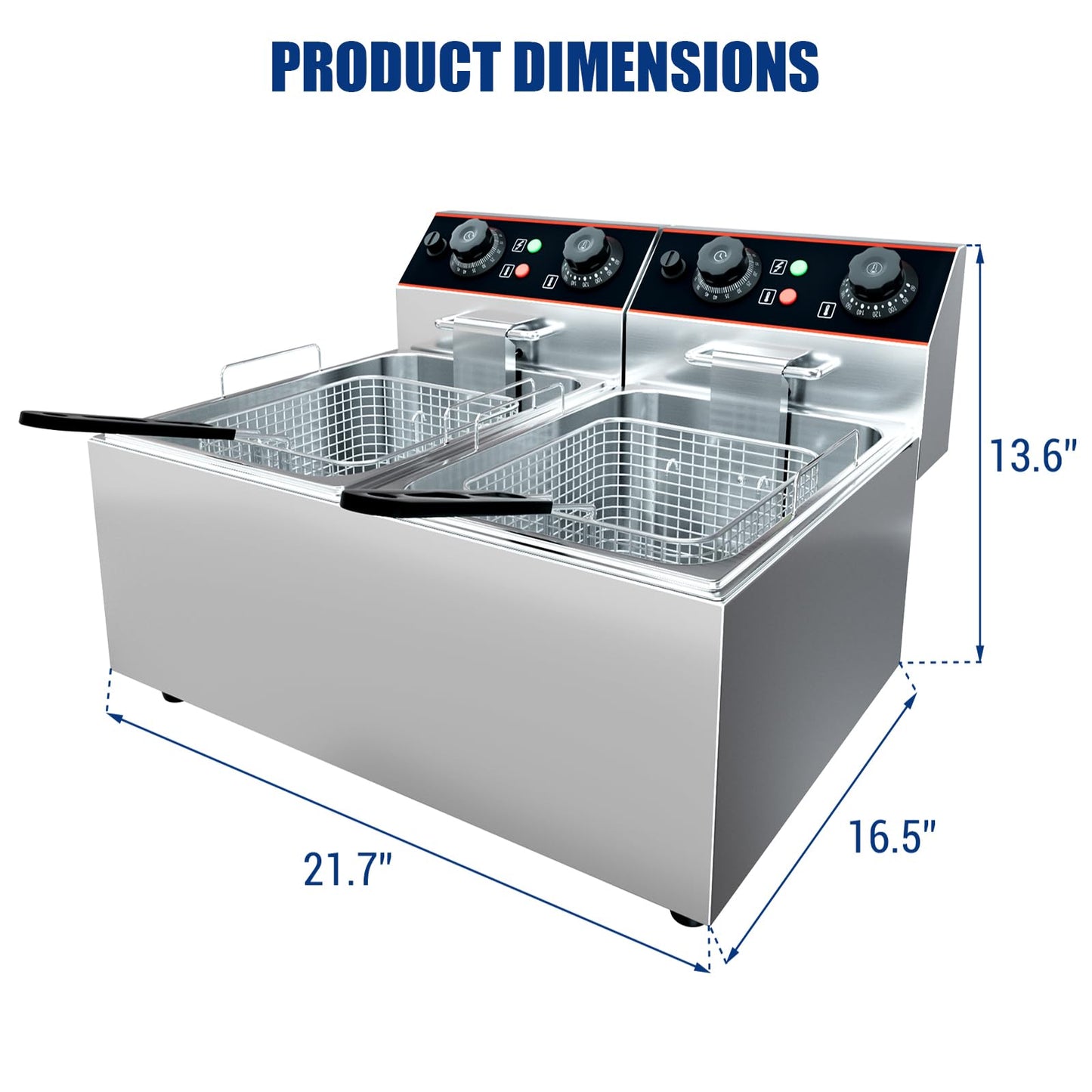 GarveeHome Commercial Deep Fryer with Basket, 16.8 QT Stainless Steel Electric Countertop Fryer with Double Tanks and Temperature Control for Restaurant and Home Use, 1800 W+1800 W