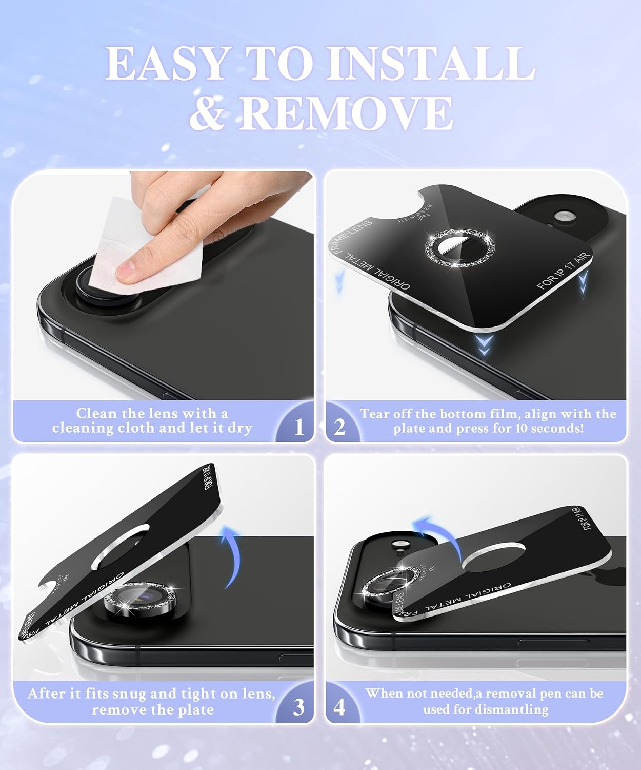 9H BERFY Camera Lens Protector for iPhone Air, Glitter Bling Aluminum Alloy Metal Ring, Tempered Glass Camera Cover