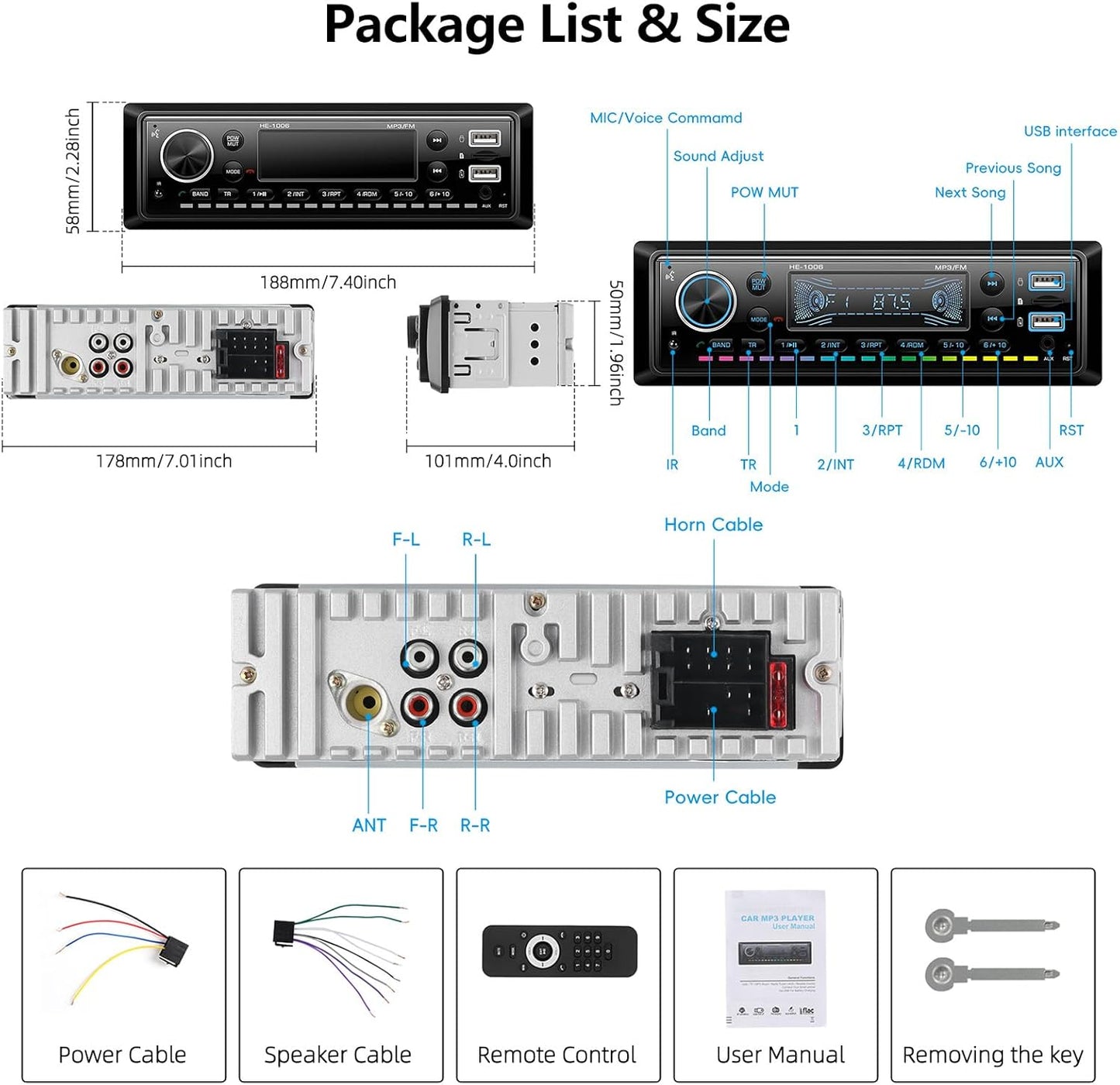 AMprime MP3 Single Din Car Stereo Radio Hands-Free Bluetooth,Car Audio Receivers with Digital LCD Display FM Car Radio