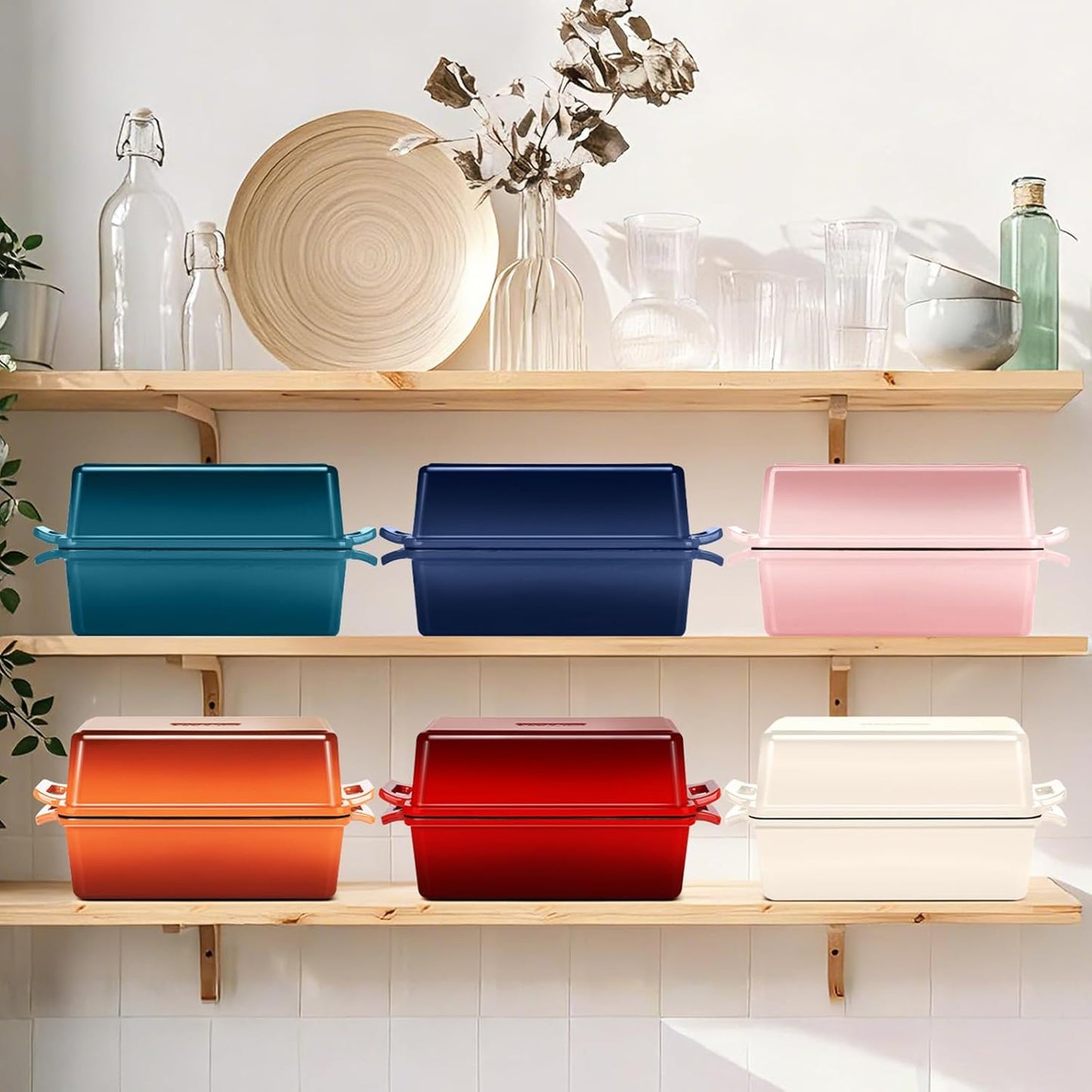 Wildone Enameled Cast Iron Bread Loaf Pan - 9x5 Sourdough Baking Set with Lid, Red, Even Heating