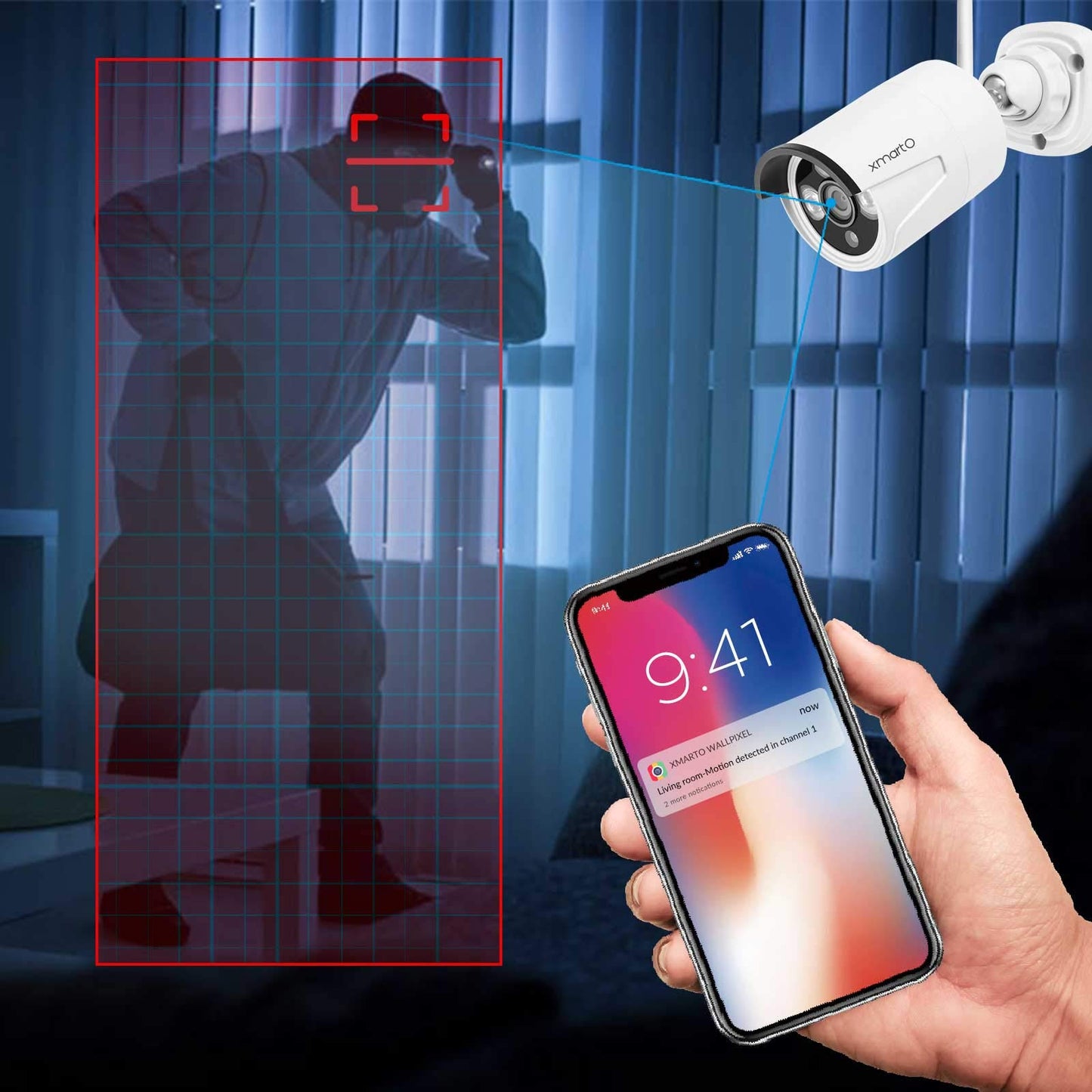 XMARTO Wireless Security Camera System 16CH Wi-Fi 6 16PC 2K Wireless Security IP Camera System(Built-in Router, Plug N Play, Mobile View, Night Vision, Built-in Audio Mic)