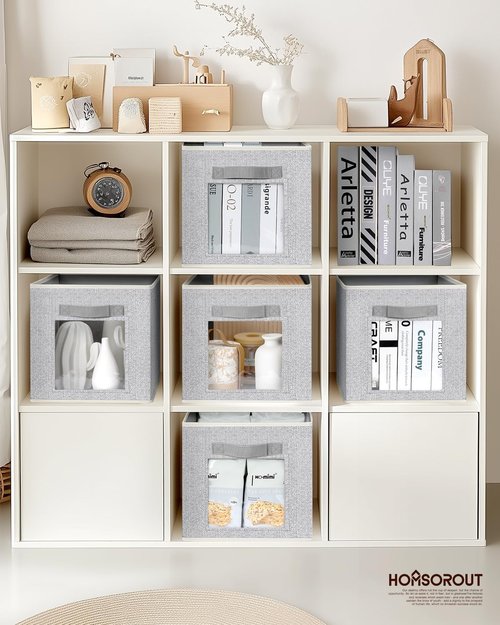 Homsorout Storage Bins - Large Fabric Boxes with Lids | 3/6 Pack Cube Organizers for Shelves