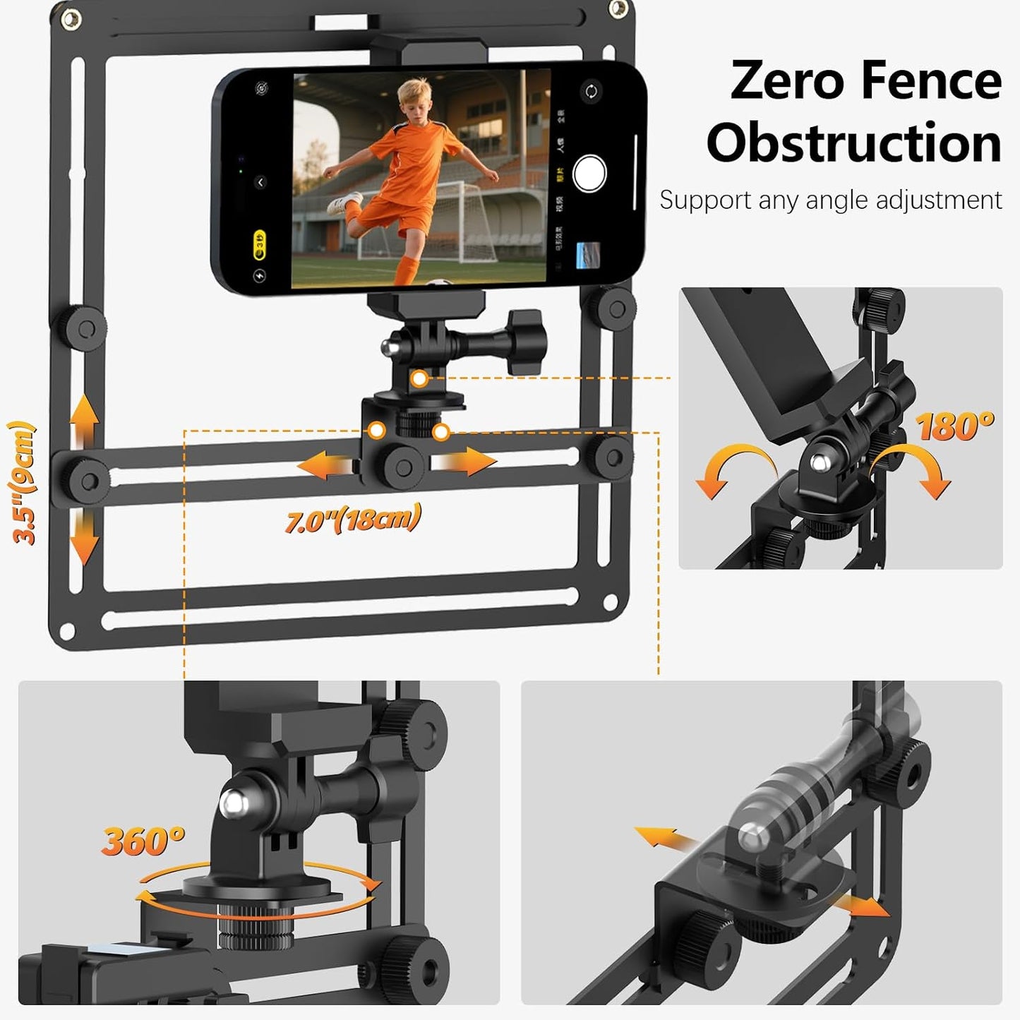AMAZEAR Phone Fence Mount with Magnetic Shade, Action Camera Fence Mounting Kit for iPhone Samsung Mevo Start Go Pro