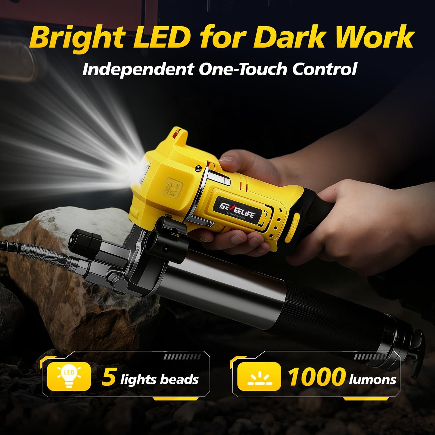 GEVEELIFE Electric Grease Gun - Equipped with 2×2000mAh Batteries, Fast Charger & 90° Swivel Coupler, 10,000 PSI - Works with Bulk & Cartridge Grease for Farm, Truck, Construction