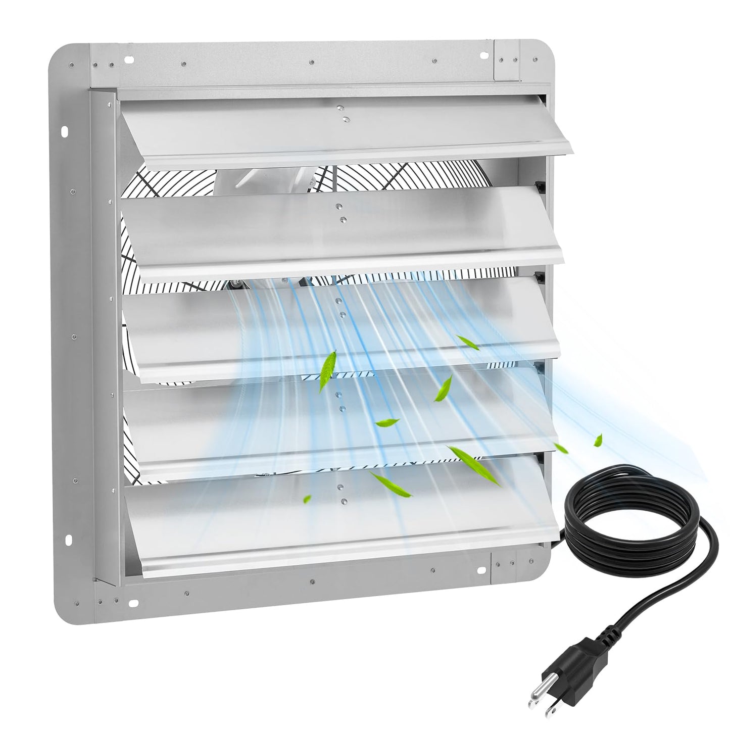 24" Wall Mounted Shutter Exhaust Fan with 5 ft Power Cord, 3500 CFM, 1500 RPM, Auto Shutters, Quiet & Powerful Ventilation for Garage, Attic, Greenhouse, Shed