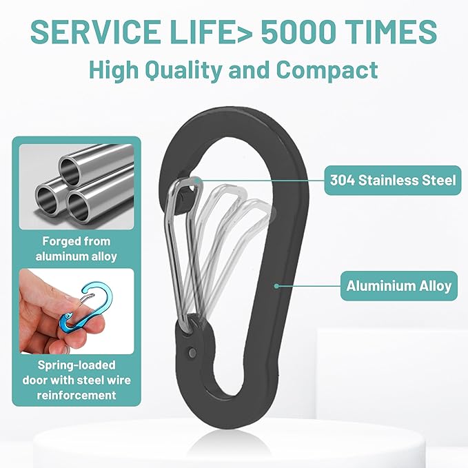Multi-Pack Aluminum Carabiner Clips, 2" Ultra-Light Spring & Locking for Key,Hiking, Outdoor Activities