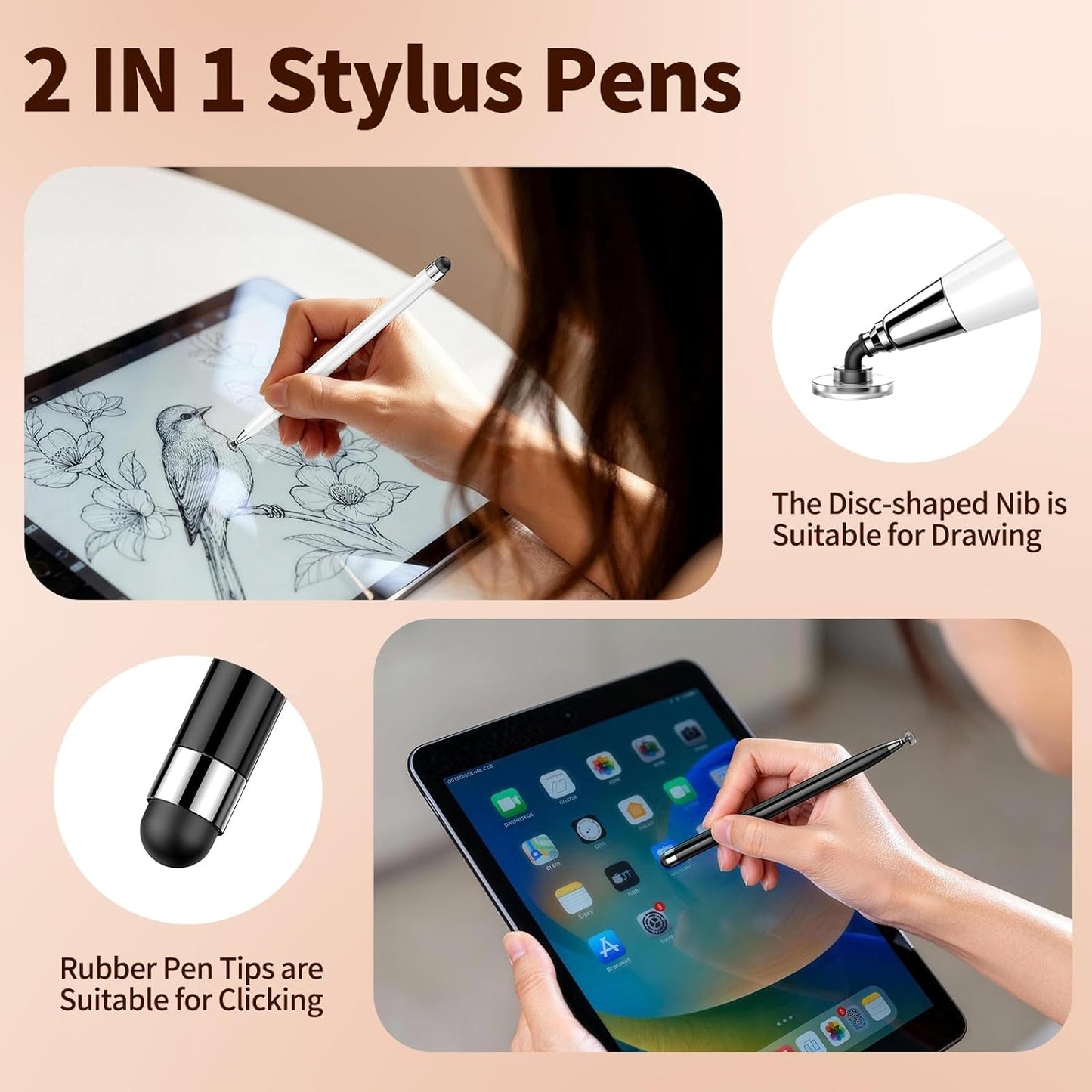 YITIAOXIAOYU 10 2 1 PCS Stylus Pen for Touchscreen, Lightweight in Dual-Tip Design, for Drawing, Note-Taking & Gaming