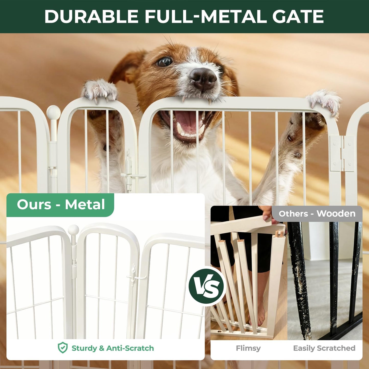 FXW Dog Gate Extra Wide Designed for Indoor Use, Adjustable Width Up to 183-inch Wide (24" H 8 Wire Panels for Puppies and Small Dogs), White