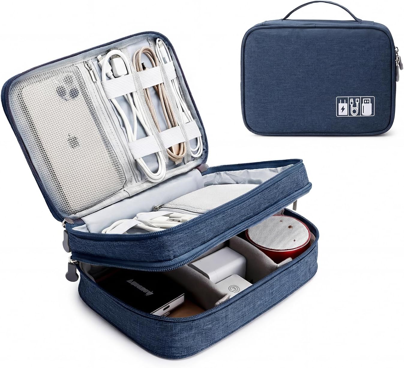 Lanola Travel Cable Organizer Bag, Electronic Accessories Case Portable Double Layer Cable Storage Bag