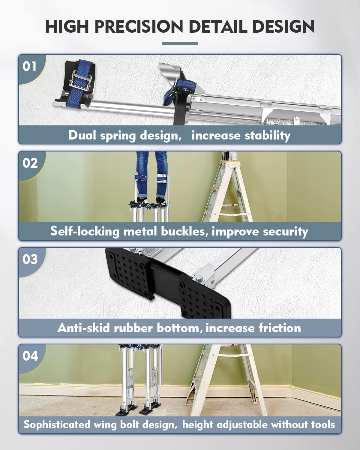 GCCSJ Drywall Stilts, 48''-64'' Drywall Stilts for Adults Adjustable Heights Aluminum Stilt for Painting Painter Pruning Branches or Cleaning