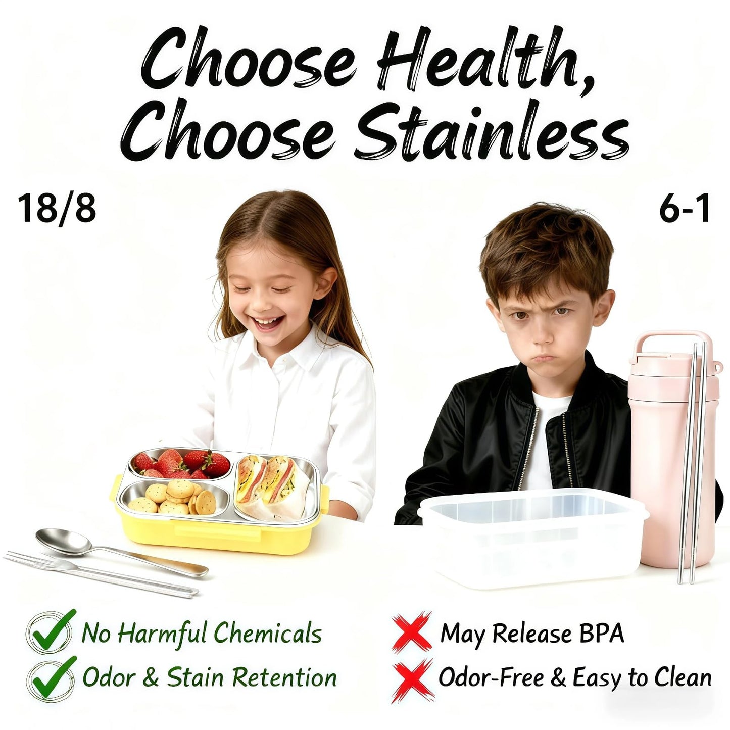 Eechen Charm Stainless Steel Lunch Box, 3 Compartment Bento Box for Kids & Adults, Leakproof Metal Food Container for School, Work, Picnic, Easy to Clean (Yellow)