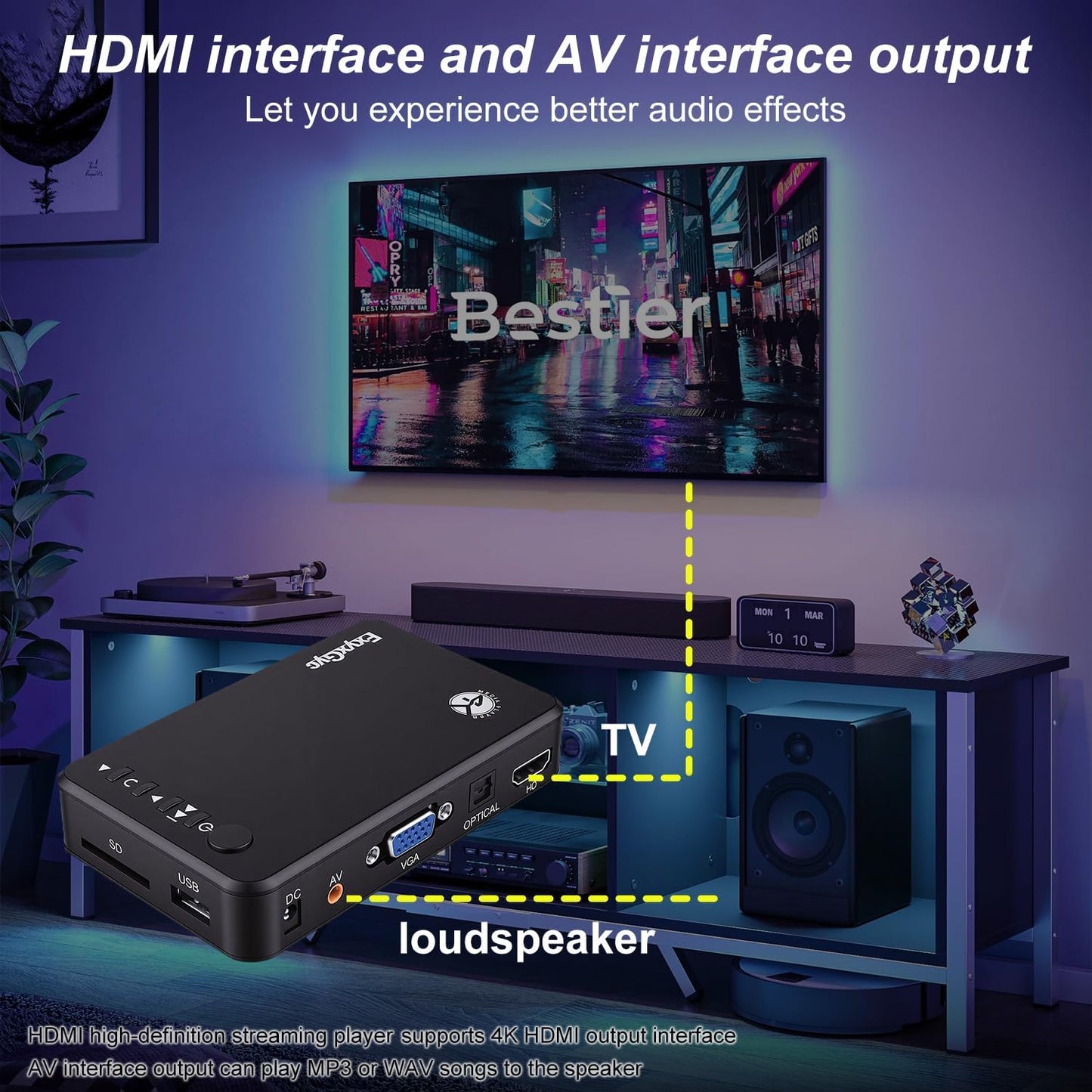FxyxGyc 4K 4K@30Hz Output,H.265/H.264/AVC MP4/MKV/MP3/AVI/TS/Rmvb/Mov/ISO/JPG HDMI Media Player, Ultra HD Digital Media