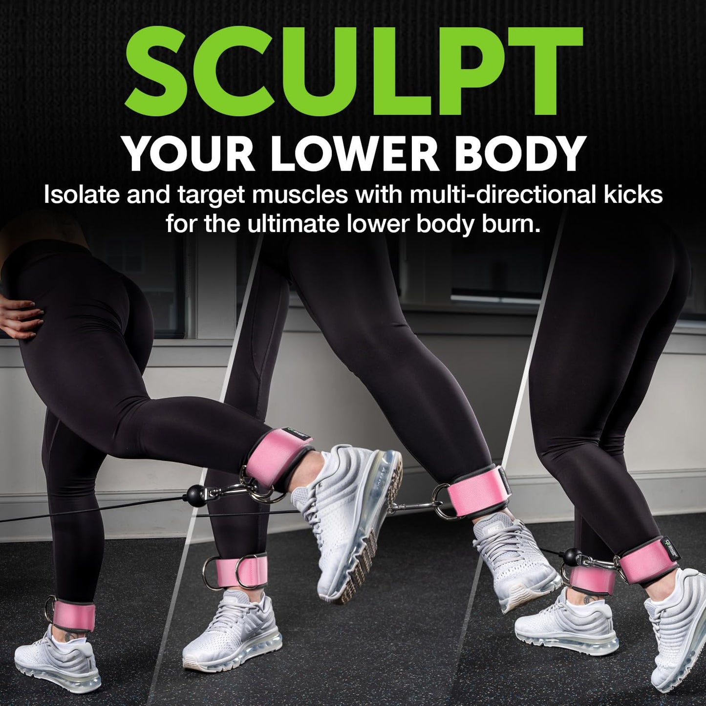 Gradient Fitness Ankle Straps (2 Pack) | Ankle Strap for Cable Machine, Ankle Bands for Working Out, Cable Ankle Strap, Cable Machine Attachment, Ankle Cable Attachments for Gym (Pink, 2 D-Rings)