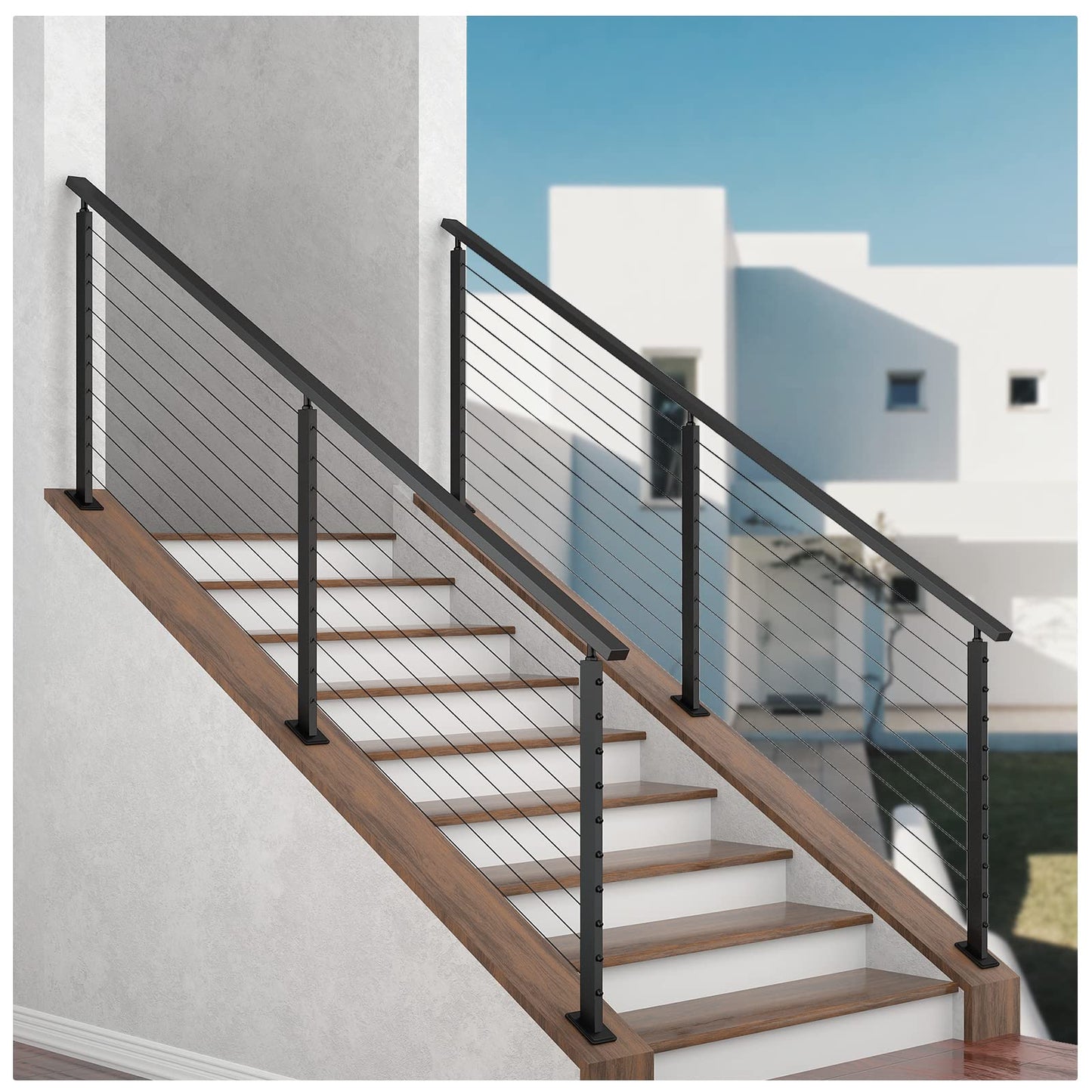 Muzata Black Slope Cable Railing Post 36 Inch for 25-40 Degrees Slope 36"x1"x2" T304 Stainless Steel Cable Railing System Kit Indoor Outdoor with User Guide and 5 Degree Spacer PR11 BA4S