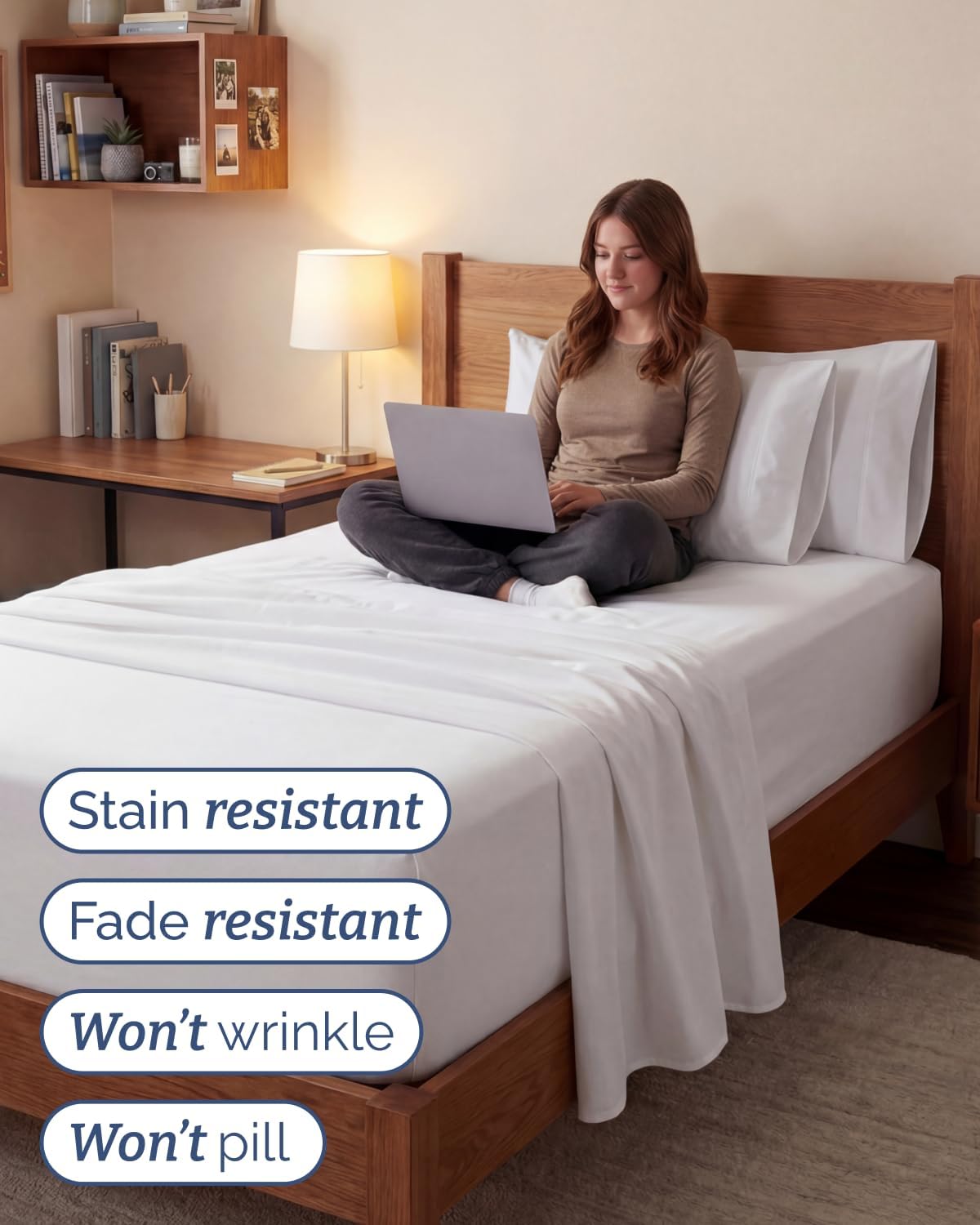 Skiennix Extra Deep Twin XL Sheet Set - 4-Piece Breathable Cooling Bedding - Soft, Wrinkle-Free White