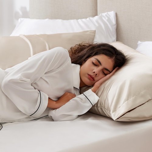 Love's Cabin Satin Pillowcase Set - Cooling Standard Size 20x26, Silky Smooth for Hair & Skin | Beige
