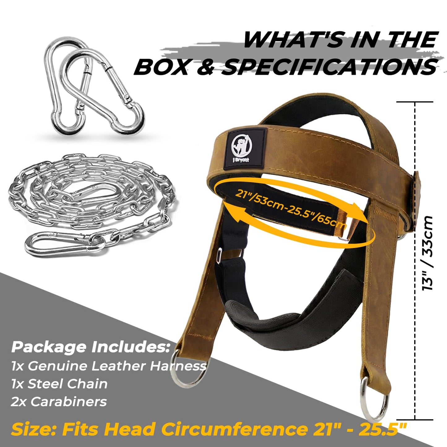 Leather Neck Harness for Weight Lifting – Adjustable Head Strap with Heavy-Duty Steel Chain & Microfiber Padding – Neck Exerciser for Bodybuilding, Boxers & Gym Workout (Brown)