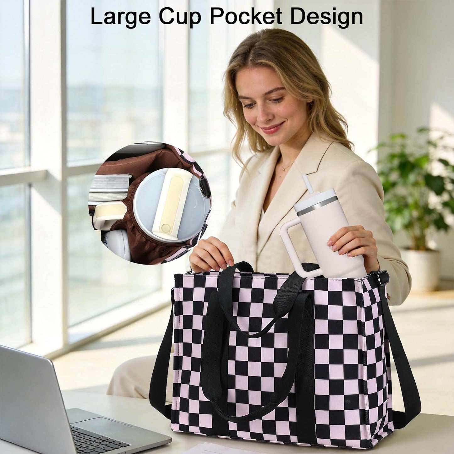 15.6 inch Laptop Tote Bag for Women Work Canvas Shoulder Bags Computer Messenger Purse Teacher Handbag Office Briefcase