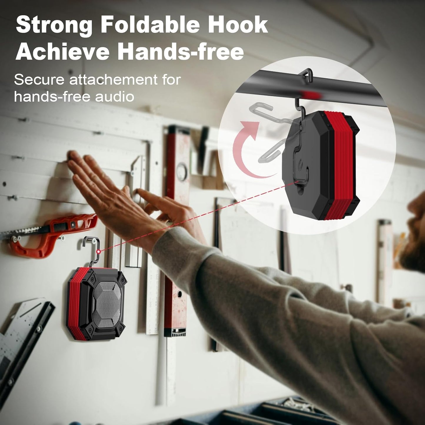 Qozybuds 5.4 45H IPX6 Bluetooth Jobsite Speaker with Magnet and Hook, Working Time Waterproof Speaker Plays Audio
