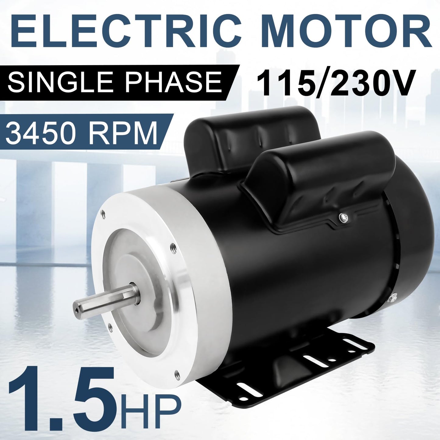 1.5HP Electric Motor 3450RPM Reversible Single Phase 56C Frame General Purpose Motor for Agricultural Machinery General Equipment 5/8" Shaft Diameter TEFC 115/230V