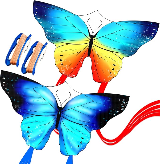 Butterfly Kites for Kids and Adults, Easy to Fly Large Single Line Kite for Boys and Girls - 55" x 28" Beach Kite for Beginners, 300ft String Handle Included