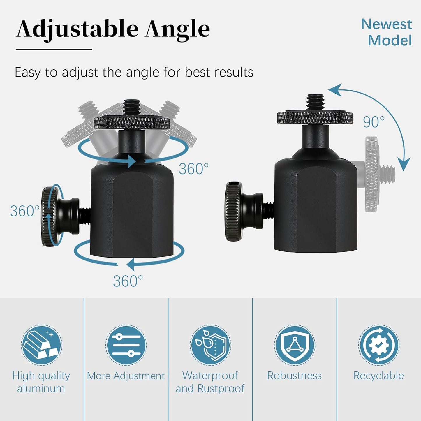 Folgtek 360 1/4 inch 10lbs, (1) Mini Ball Heads Universal Tripod Ball Head Camera Screw Mount, Degrees Rotatable Tilt