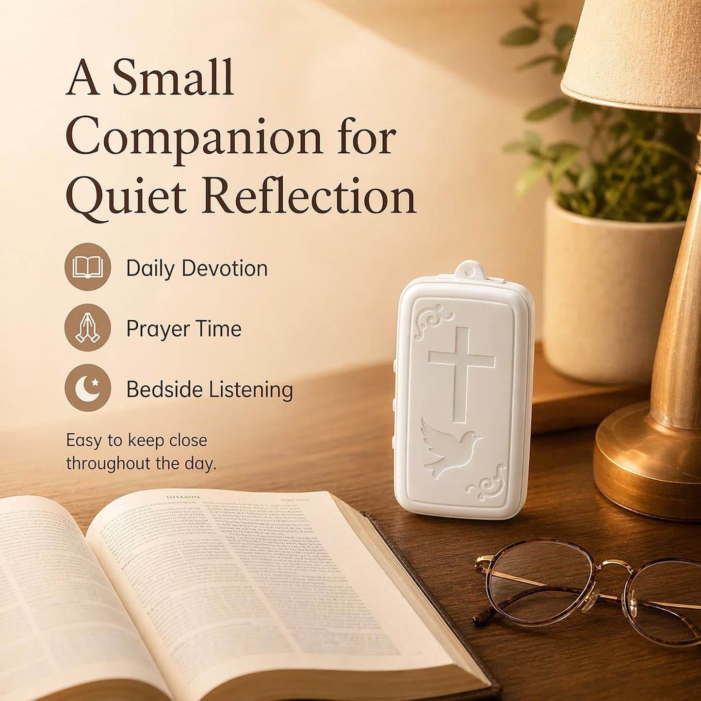 AHEHOLY Mini Bible Player with Selected KJV Scriptures, Psalms, Prayers & Hymns, Key-Sized Rechargeable Christian Gift